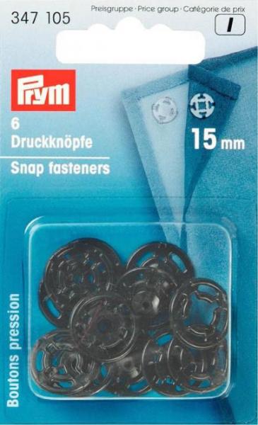 Sew-On Snap Fasteners plastic black round 15 mm, 6 St