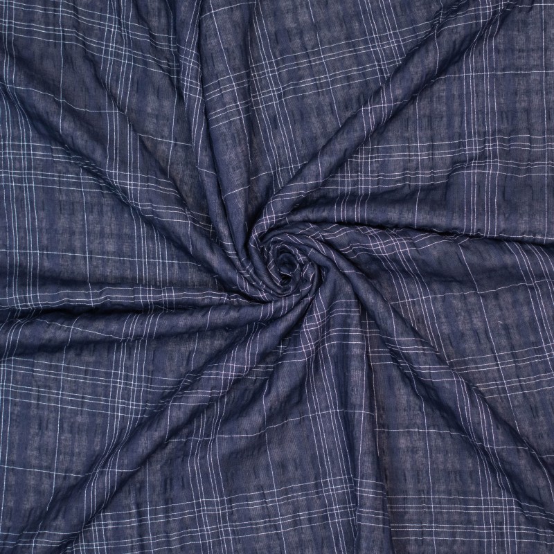 Baumwoll-Cloqué dunkelblau mit leichtem Karo, 145 cm, 145 gr/m2, 210g/lfm, 65%co 35%pl, ökoTex-zertifiziert