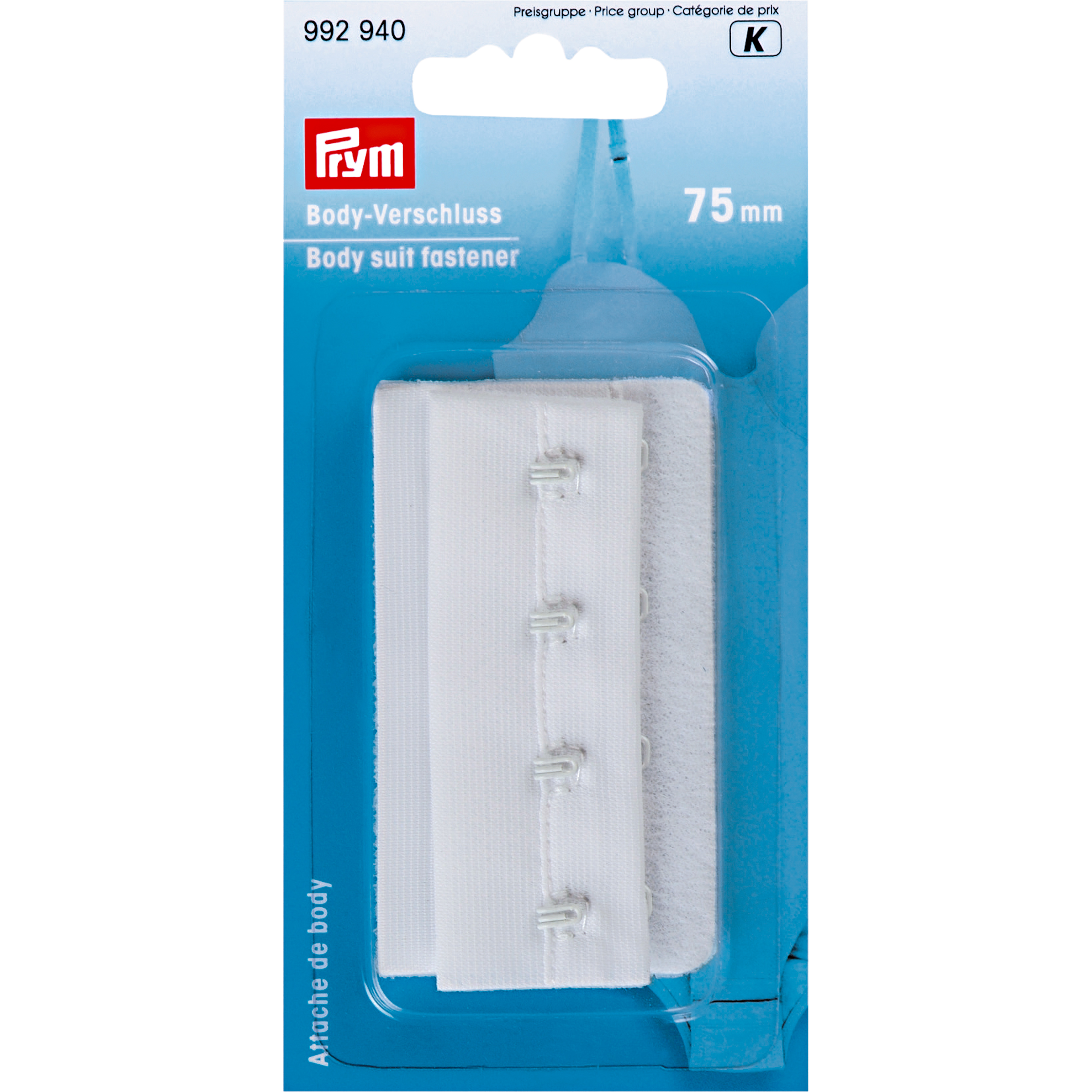 Body suit fastener with hooks and eyes 75 mm white, 1 St