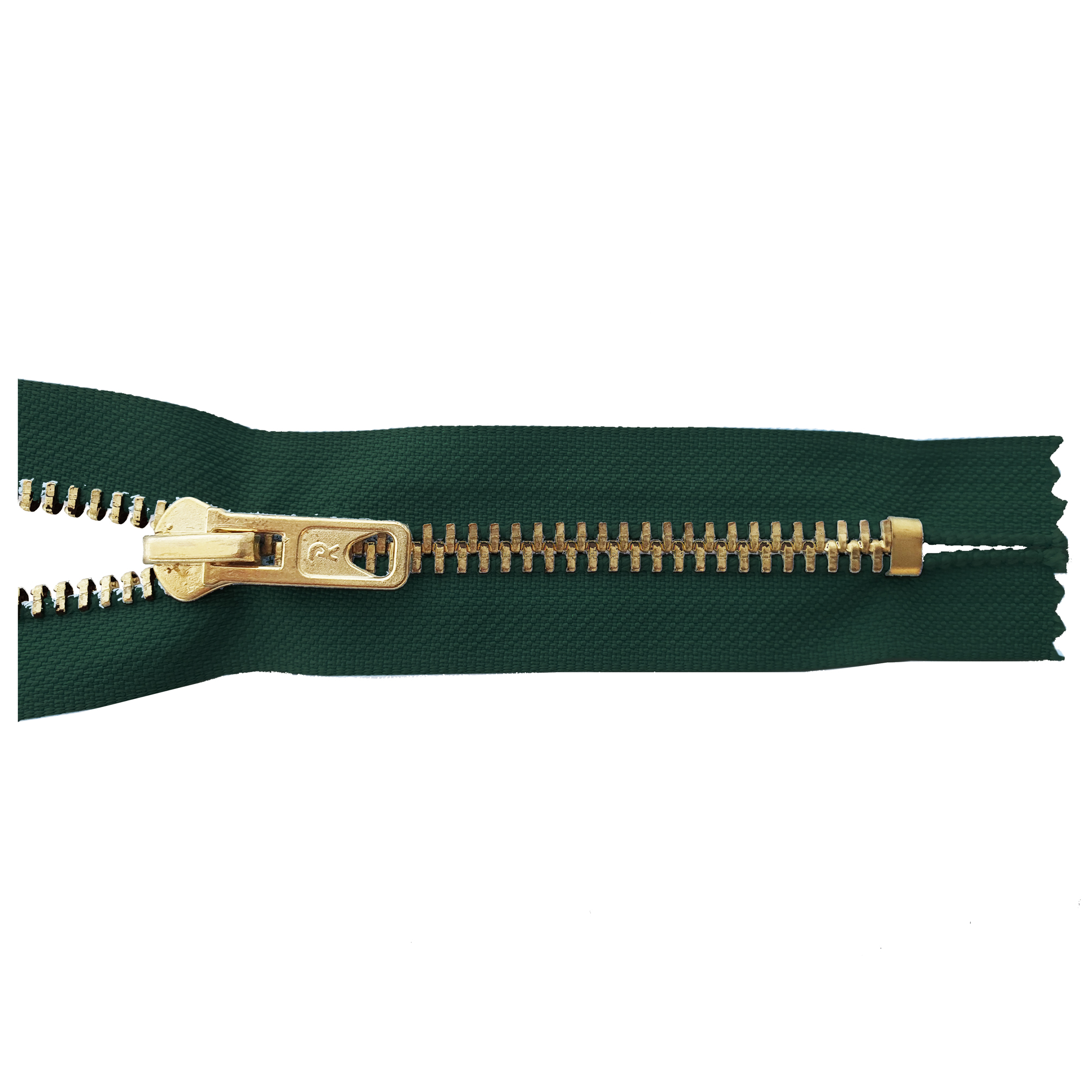 zipper 12cm,not divisible, metal, brass, wide, british racing green
