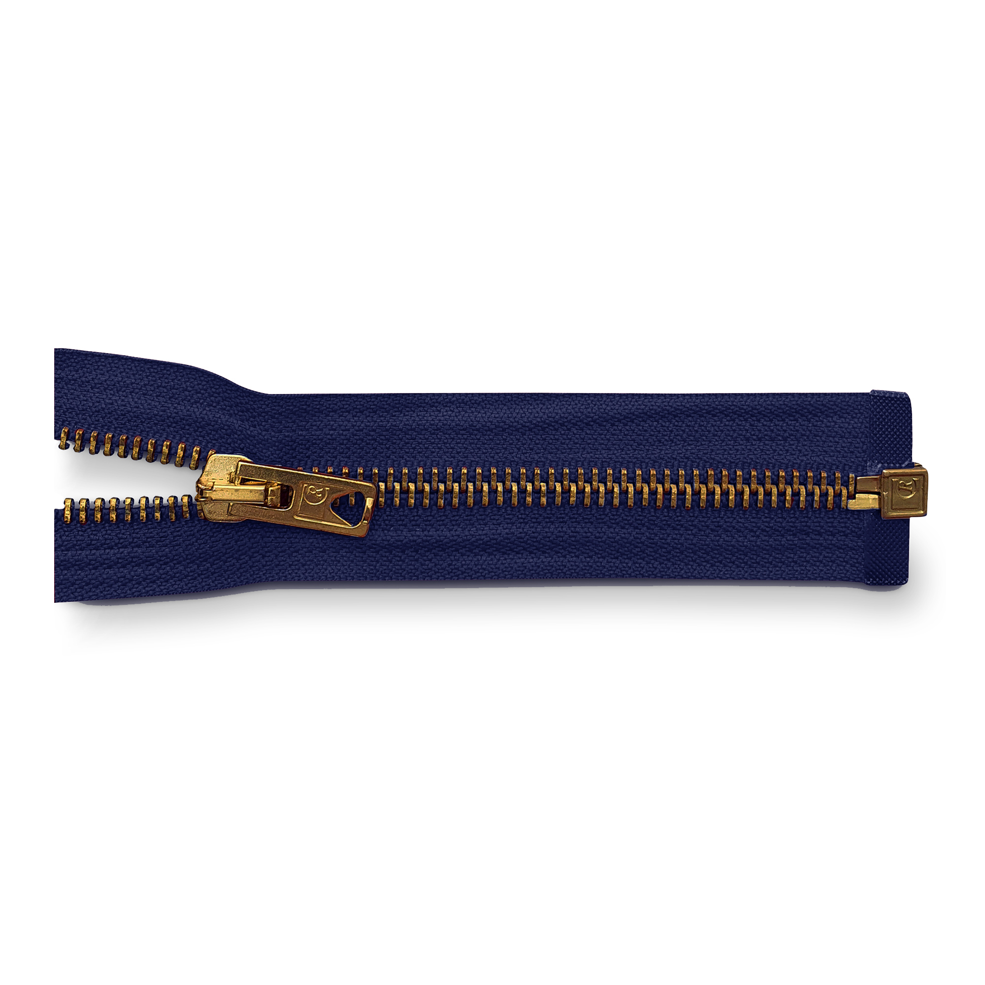 zipper 65cm,divisible, metal, brass, wide, navy