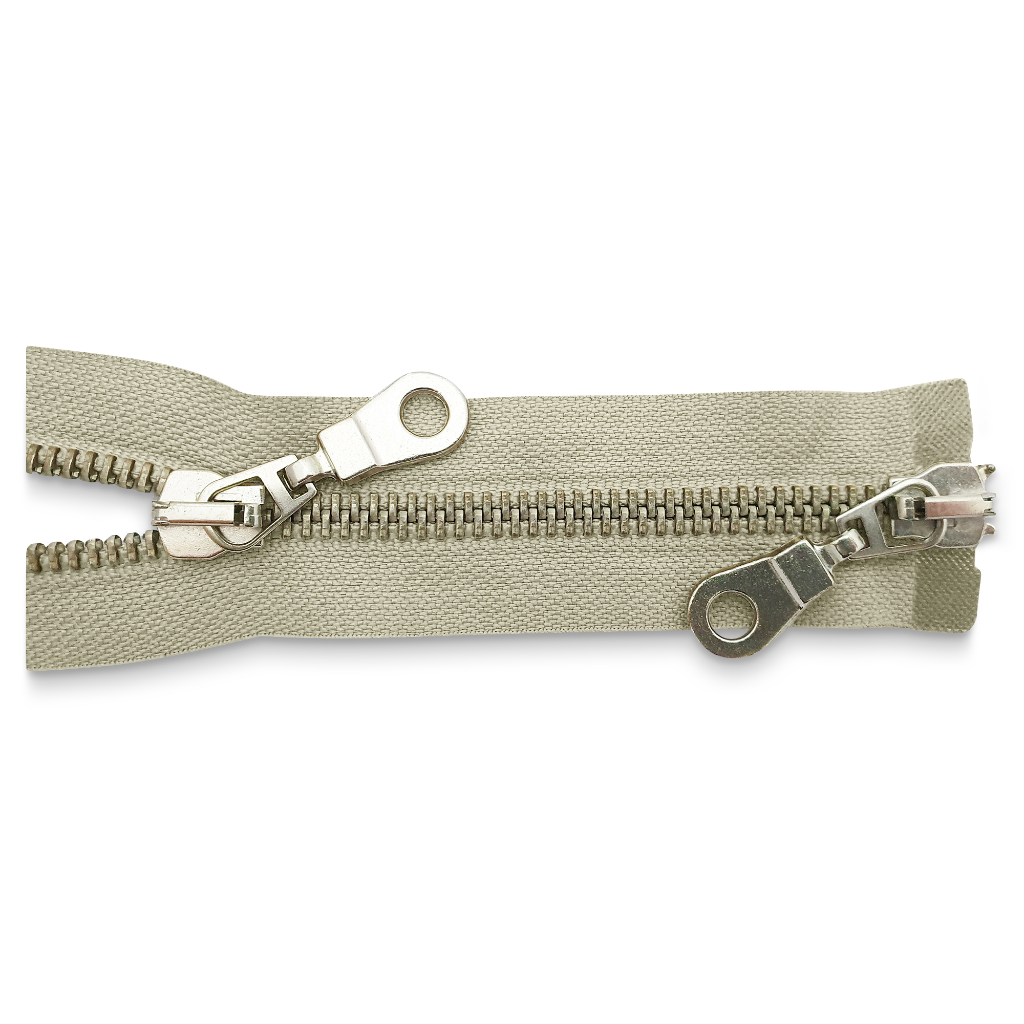 zipper 100cm,  divisible, 2way, metal, silver, wide, savanna (olive-beige)