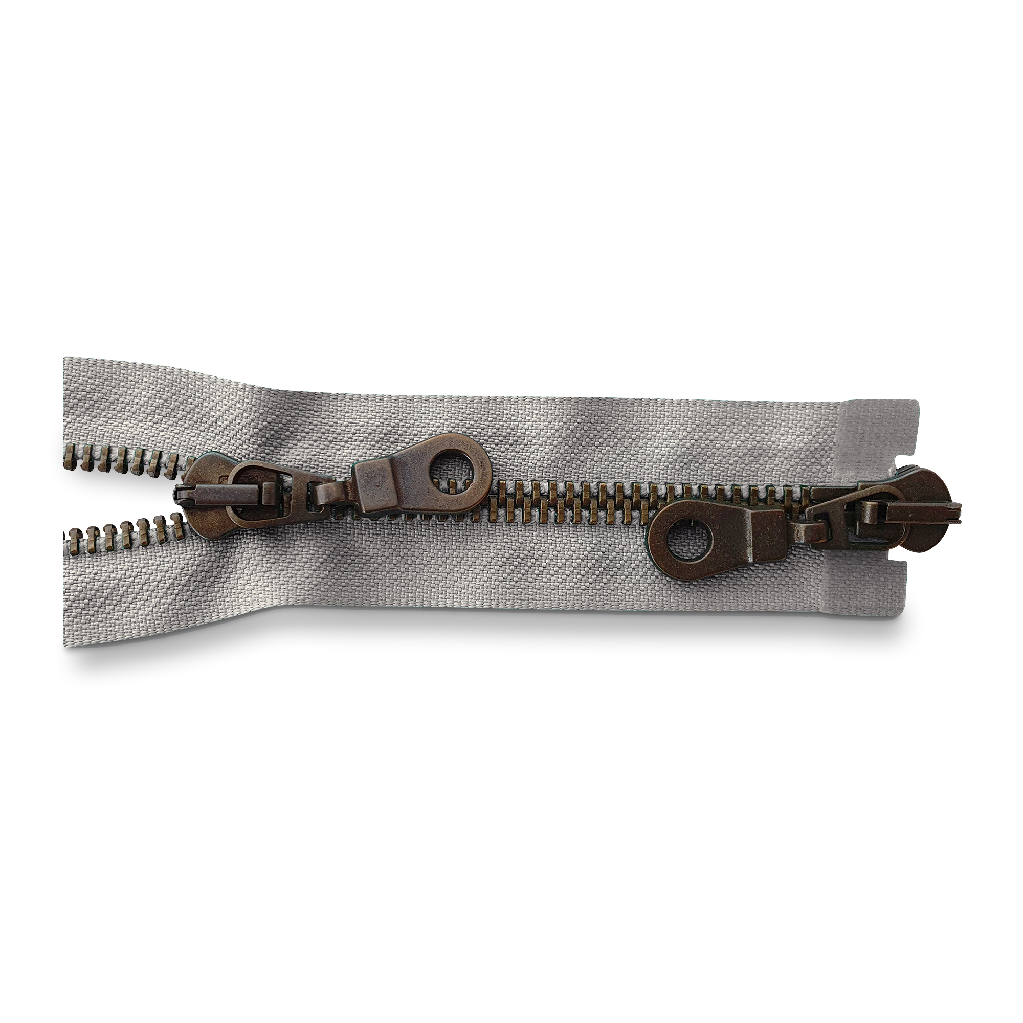 Reißverschluss, 2-Wege, Metall breit, brüniert hellgrau, hochwertiger Marken-Reißverschluss von Rubi/Barcelona