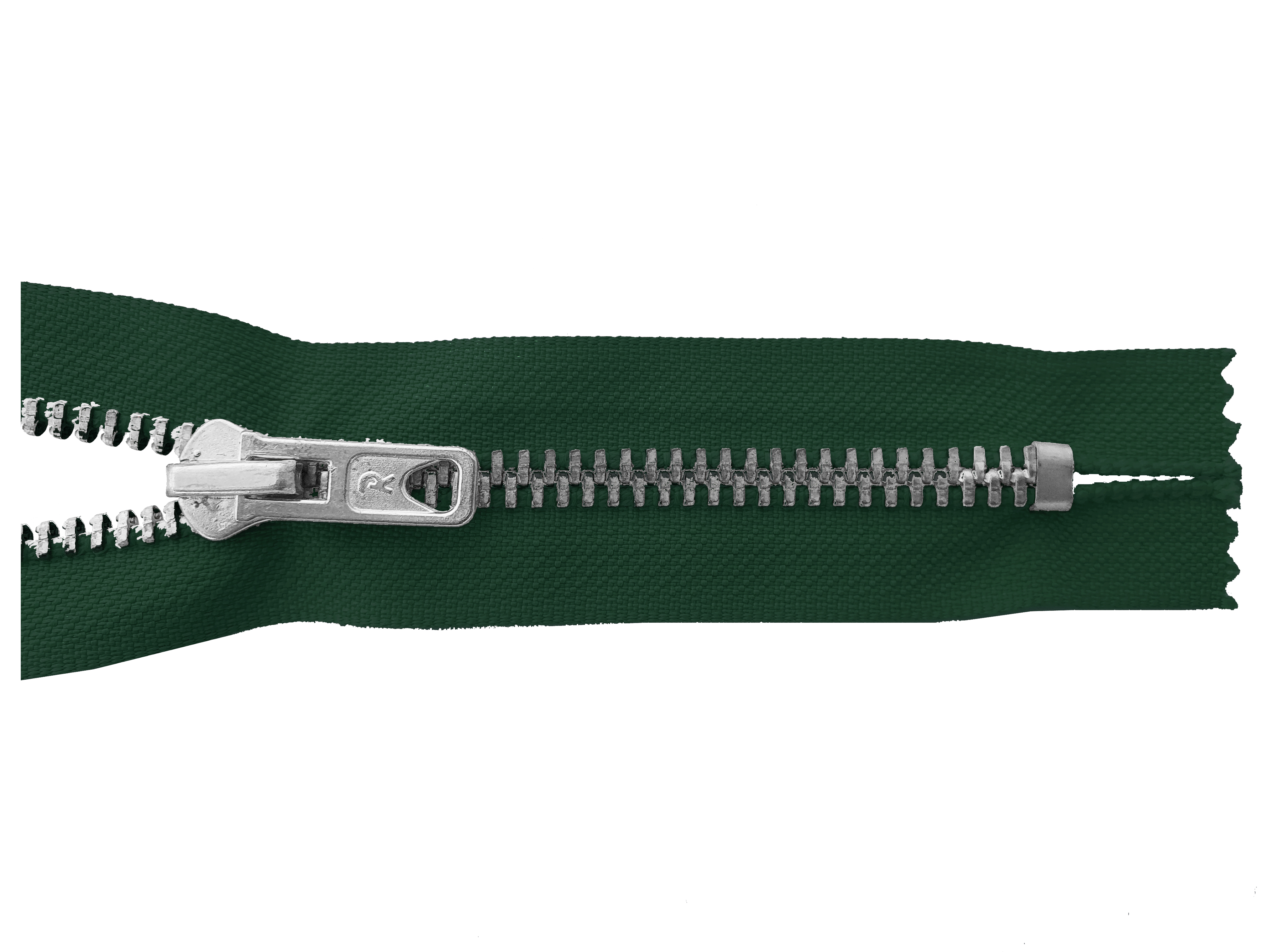 Reißverschluss 16cm, nicht teilbar, Metall silberf. breit, dunkelgrün, hochwertiger Marken-Reißverschluss von Rubi/Barcelona