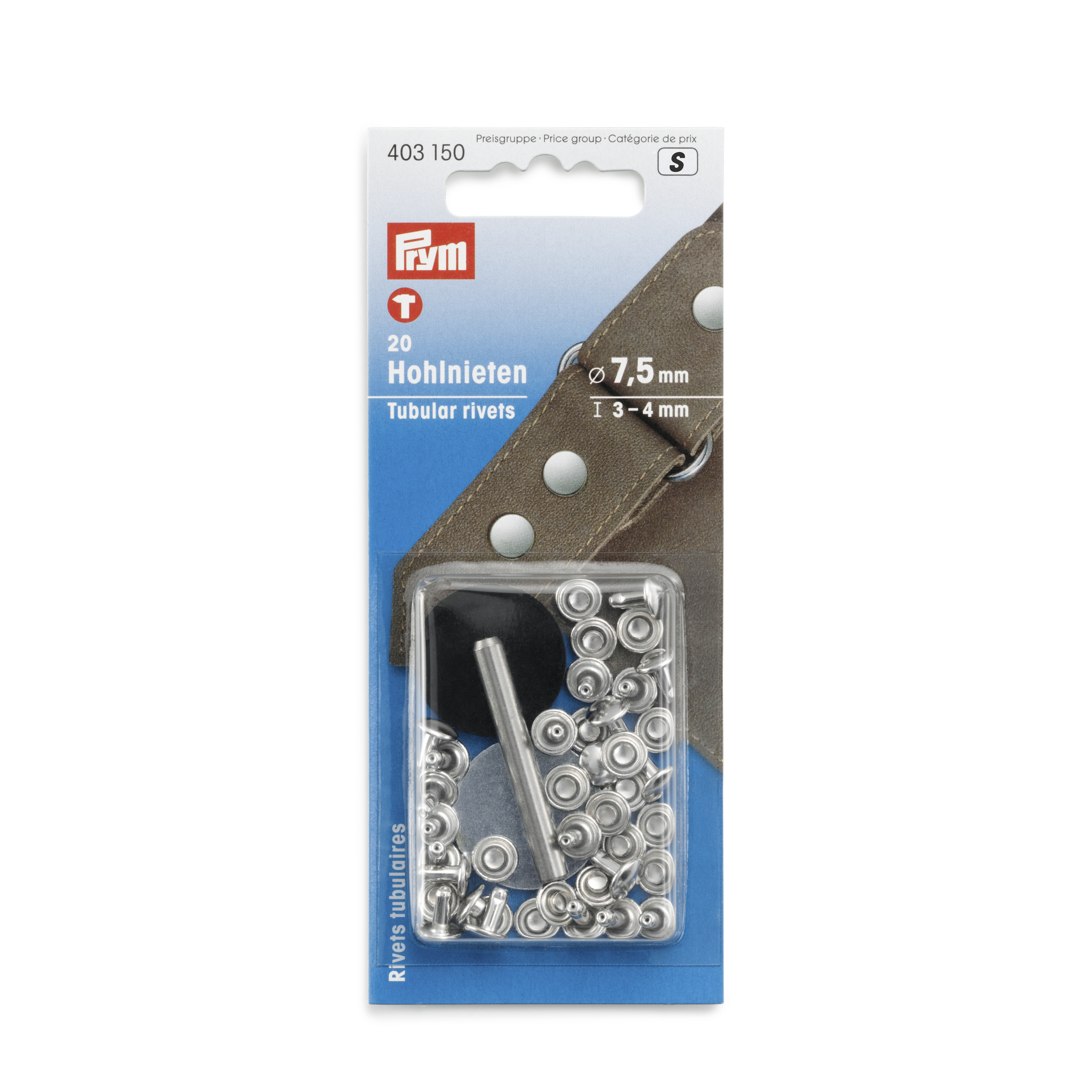Tubular Rivets 3 - 4 mm thickness brass silver col, 20 St