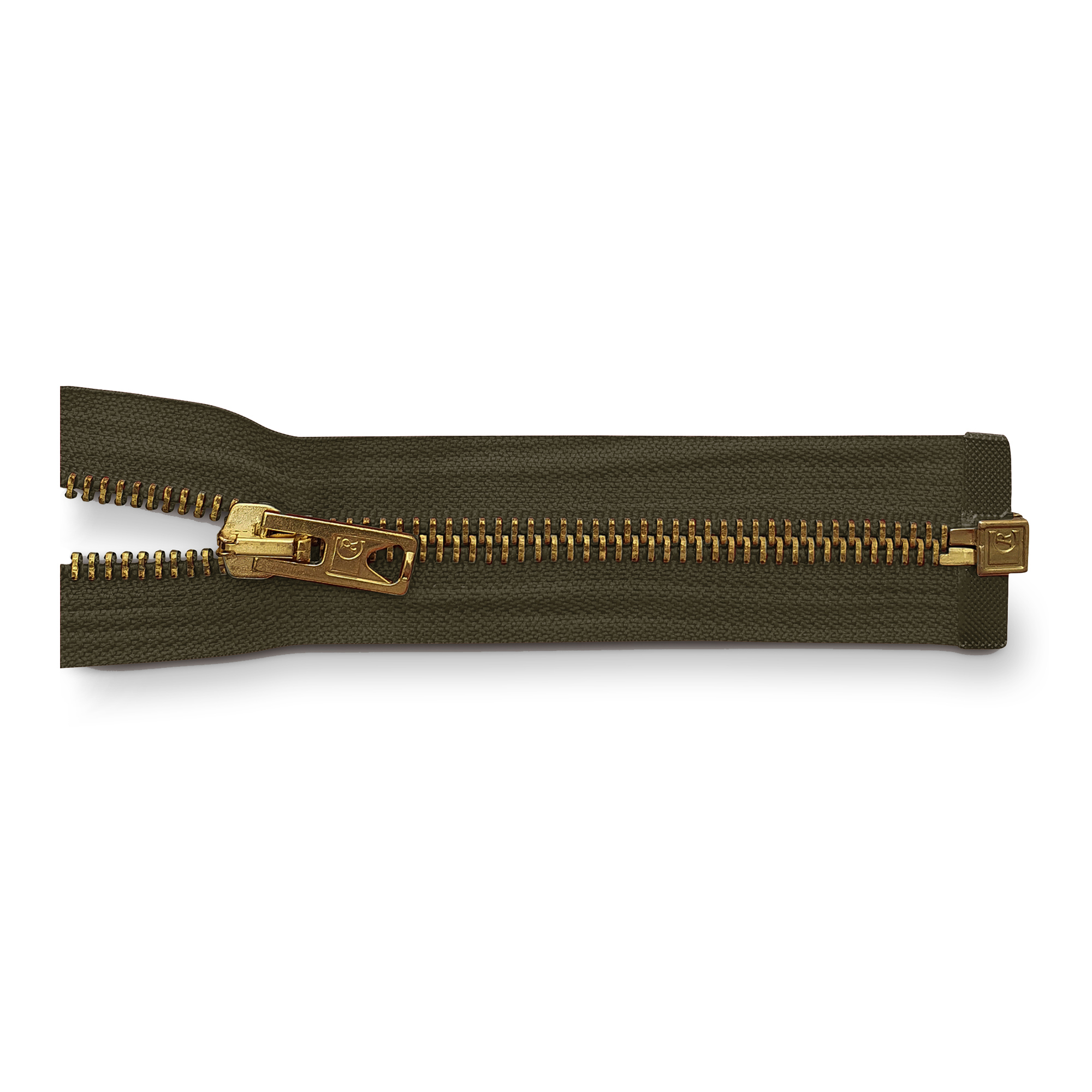 zipper 80cm,divisible, metal, brass, wide, army olive