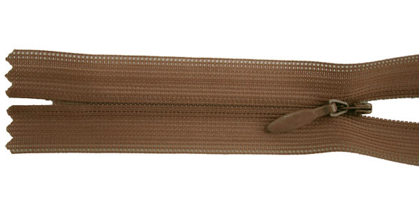 zipper 22cm,   not divisible, invisible, , dark ochre brown