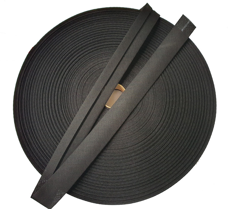 Schrägband schwarz, 40/20 mm gefalzt, 100% Baumwolle, gefalzt, Einfassband, 100m-Aufmachung