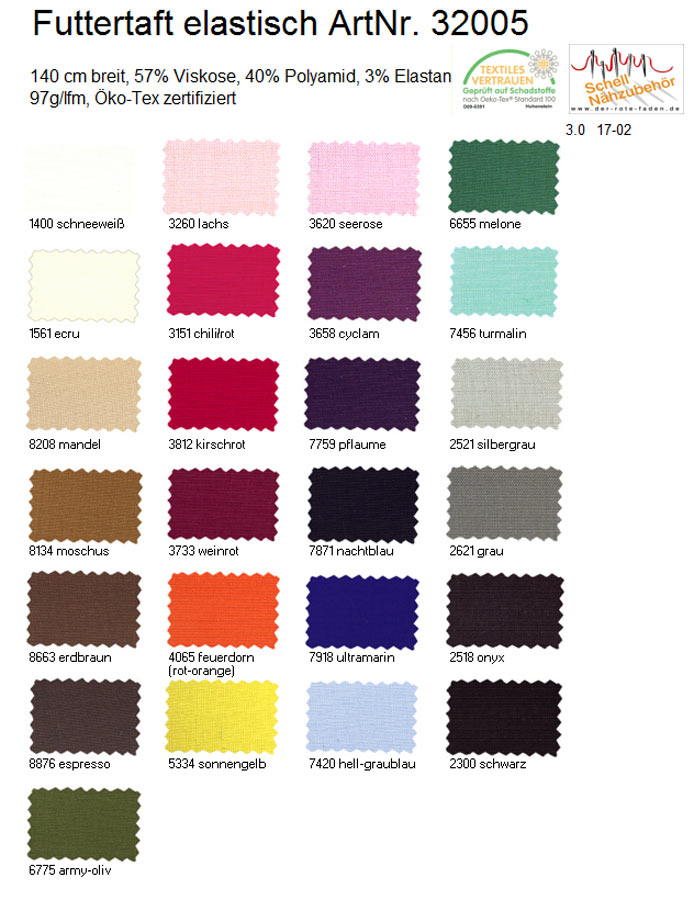 tafeta lining, printed color chart with some original patter
