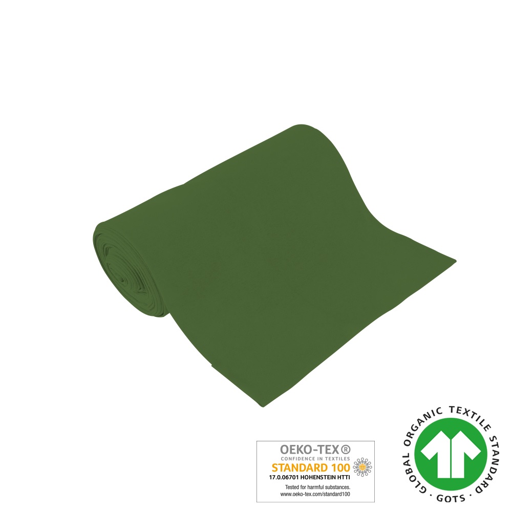 Bio-Baumwoll-Bündchen schilfgrün, 98% Bio-Co, GOTS, 2% EL, 2x35cm, 265g/m², ca. 185g/lfm,  glatt gestrickt