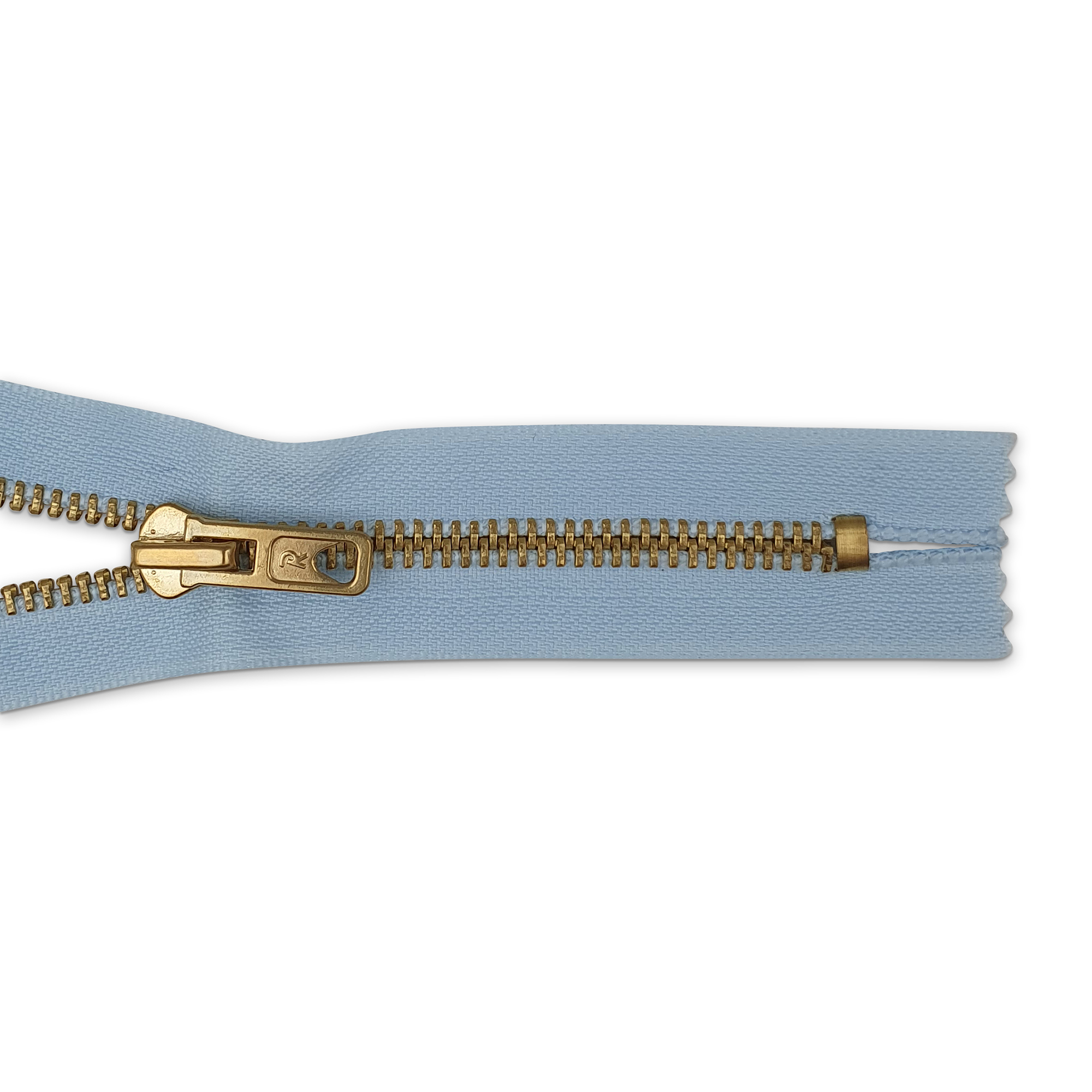Reißverschluss 18cm, nicht teilbar, Metall goldf. breit, gardeniablau (blassblau), hochwertiger Marken-Reißverschluss von Rubi/Barcelona