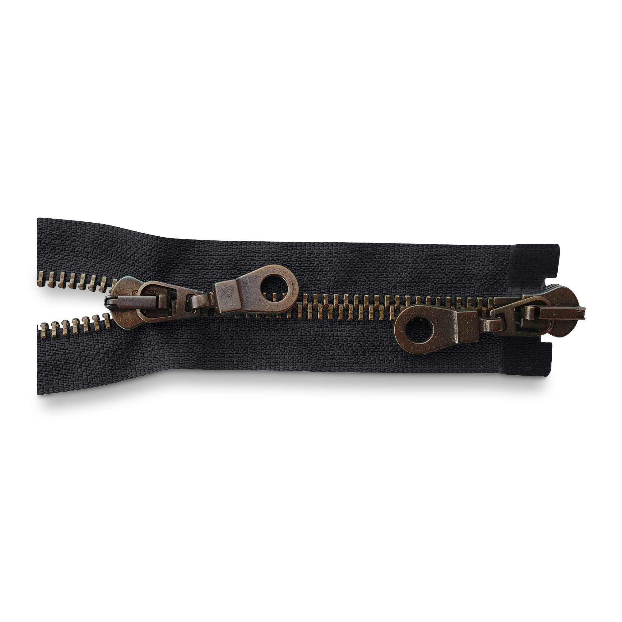 zipper 80cm,divisible, 2way, metal, old brass, wide, black