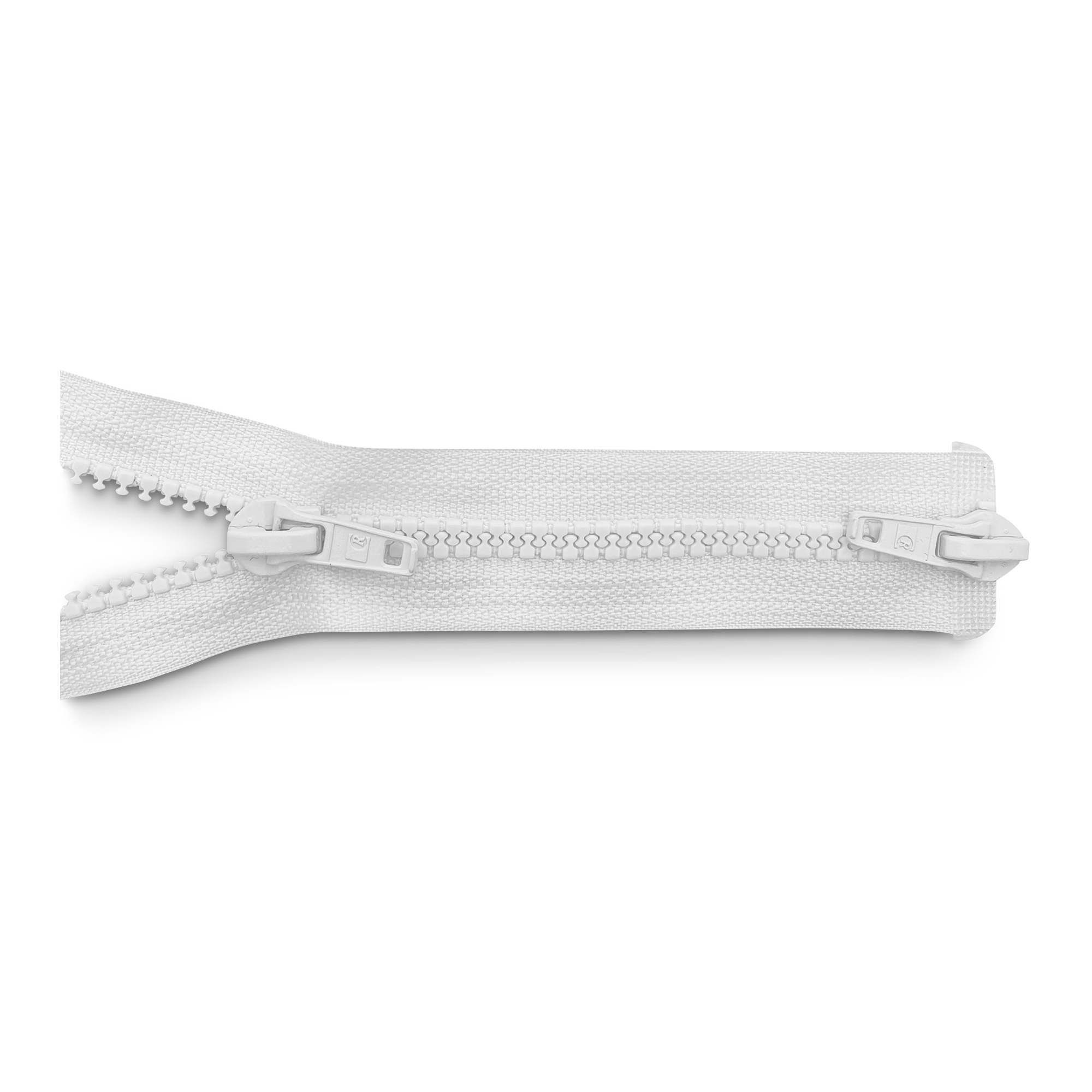 zipper 100cm,  divisible, 2way, molded plastic, wide, pure white