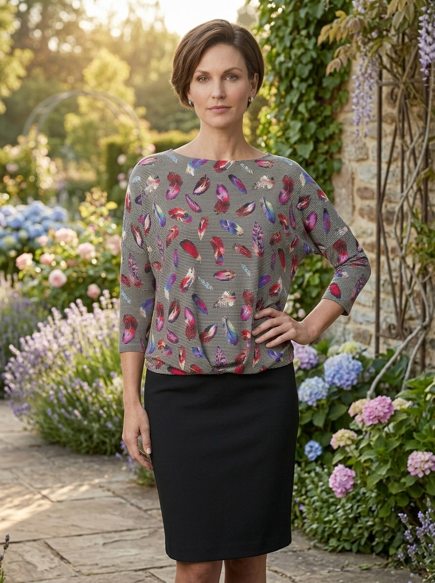 Jersey Viskose Federn rot auf Microstreifen,  92%Vi,8% El ca. 145cm breit, 180 g/m²