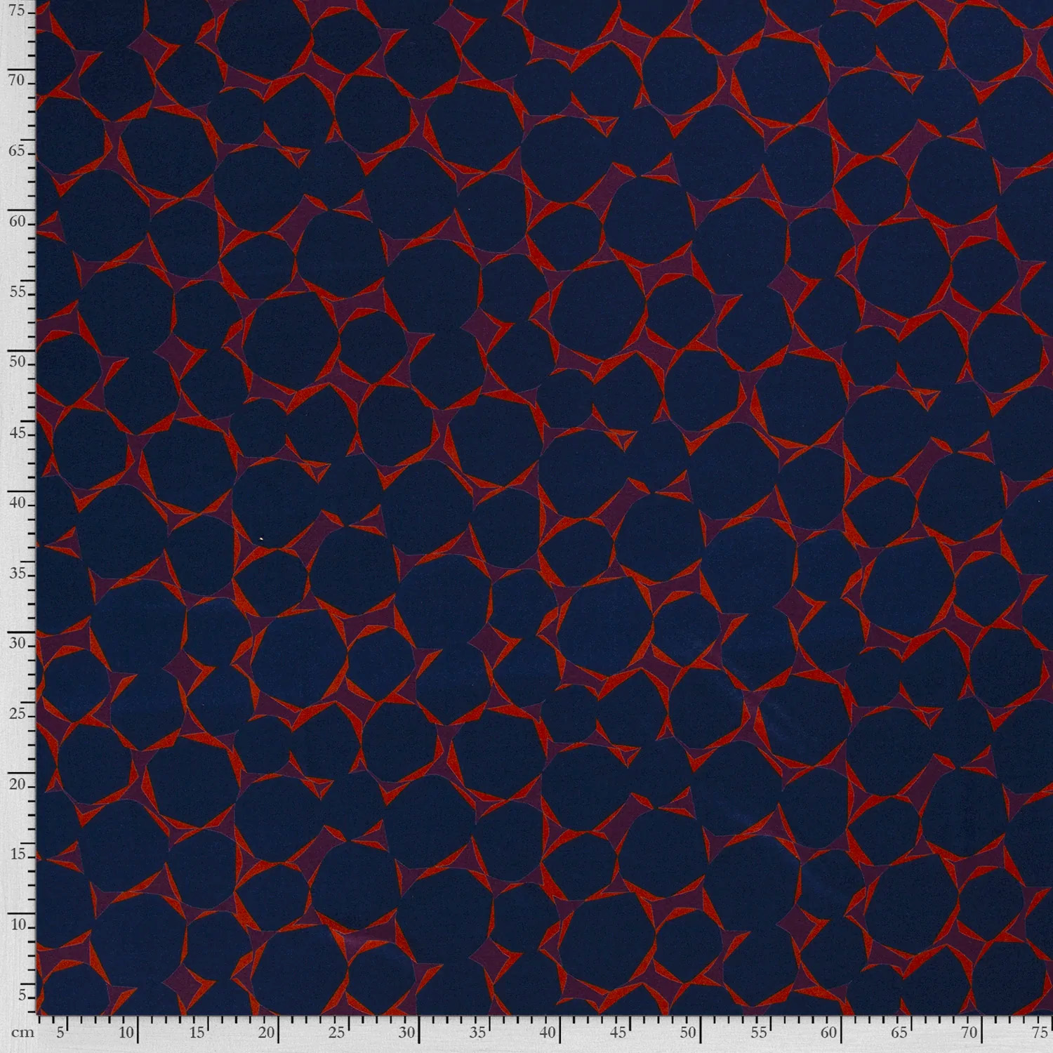 Jersey, Fancy Kreise ibiza blue/lava rot, 95%VI, 5% EL, ca. 150cm breit, 210 g/m², Öko-Tex-zertifiziert 