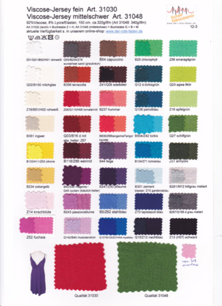 Jersey elastic, light/heavy, printed color chart with some original patterns