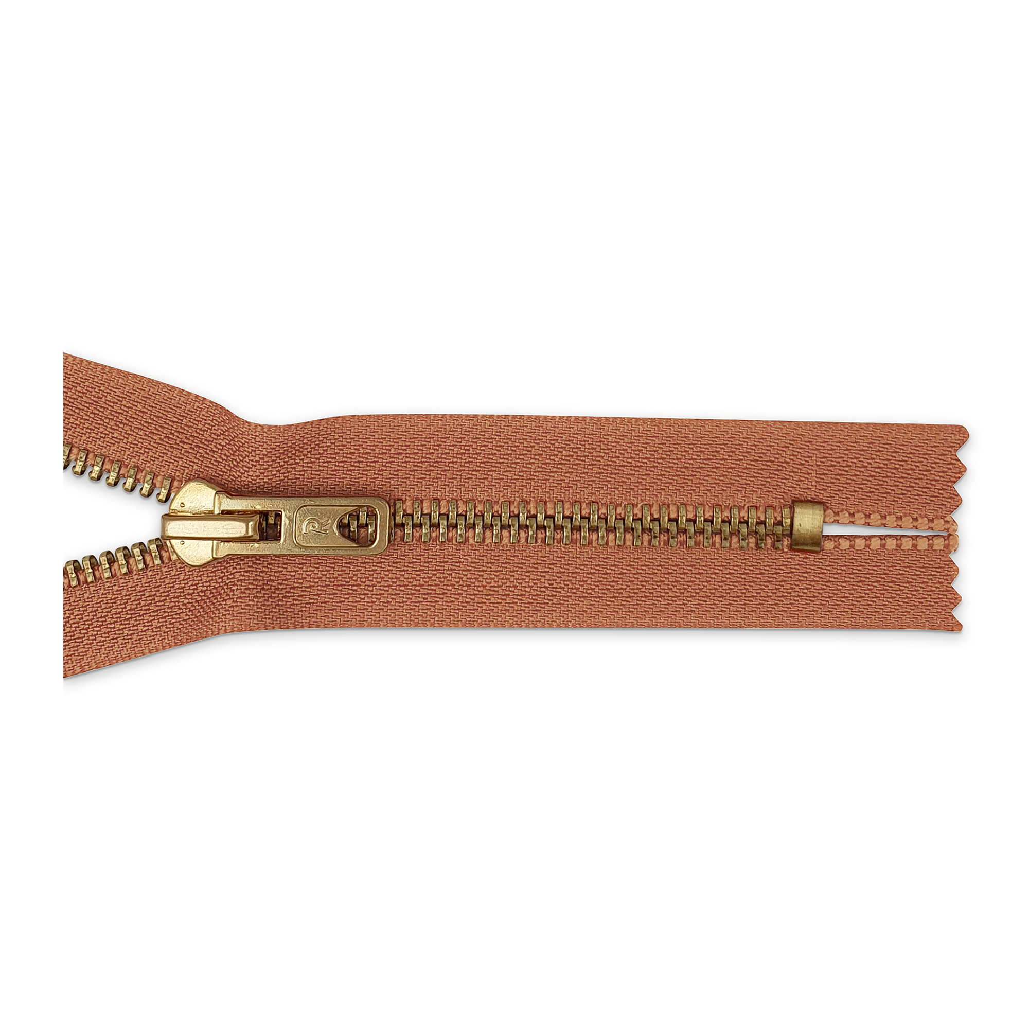 zipper 20cm,not divisible, metal, brass, wide, fawn brown