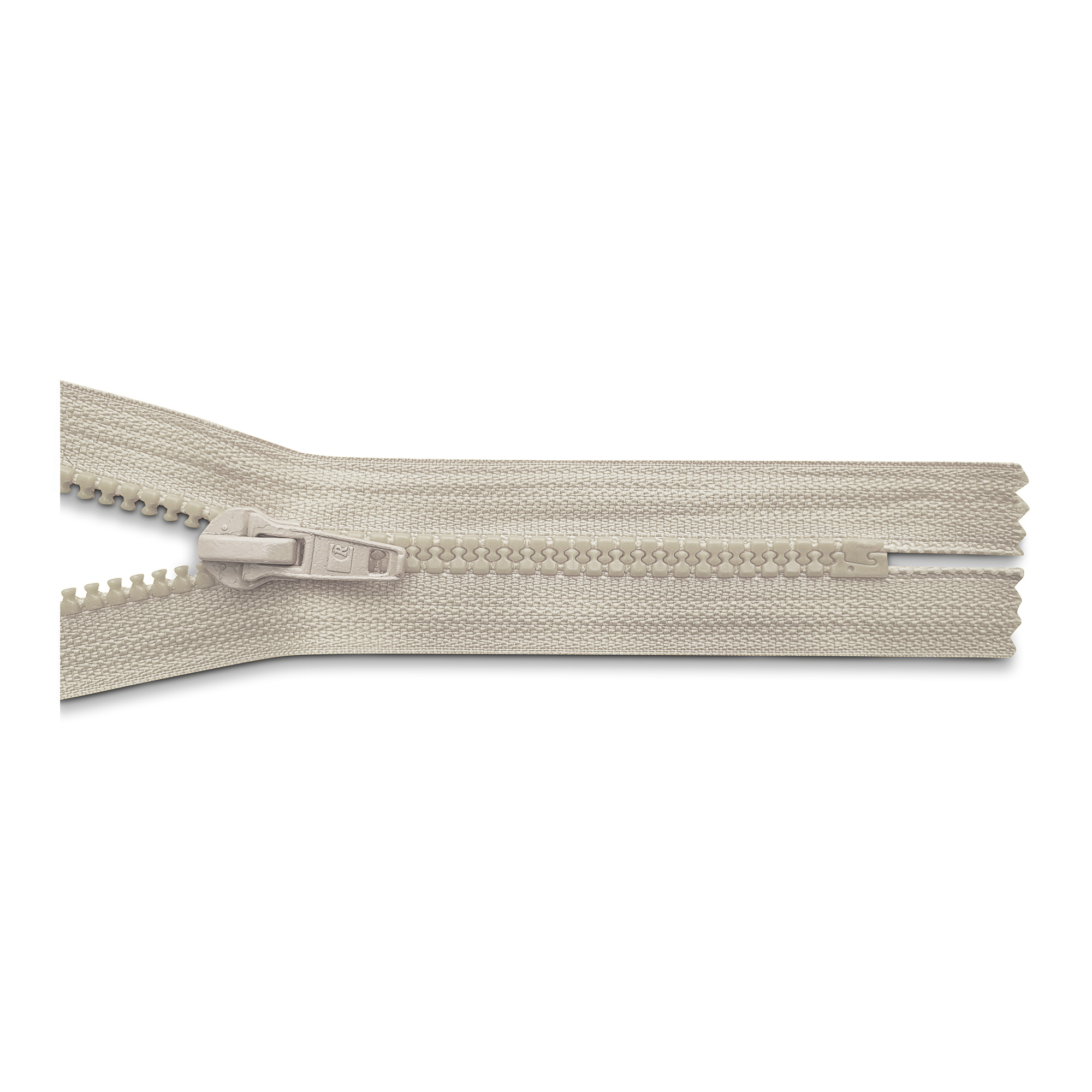 zipper 16cm,   not divisible, molded plastic, wide, light beige