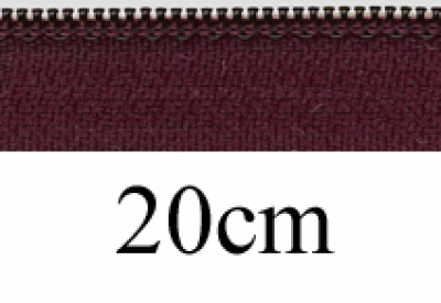 Reißverschluss 20cm, nicht teilbar, PES-Spirale fein, marsala/dunkel-lila-braun, hochwertiger Marken-Reißverschluss von Rubi/Barcelona