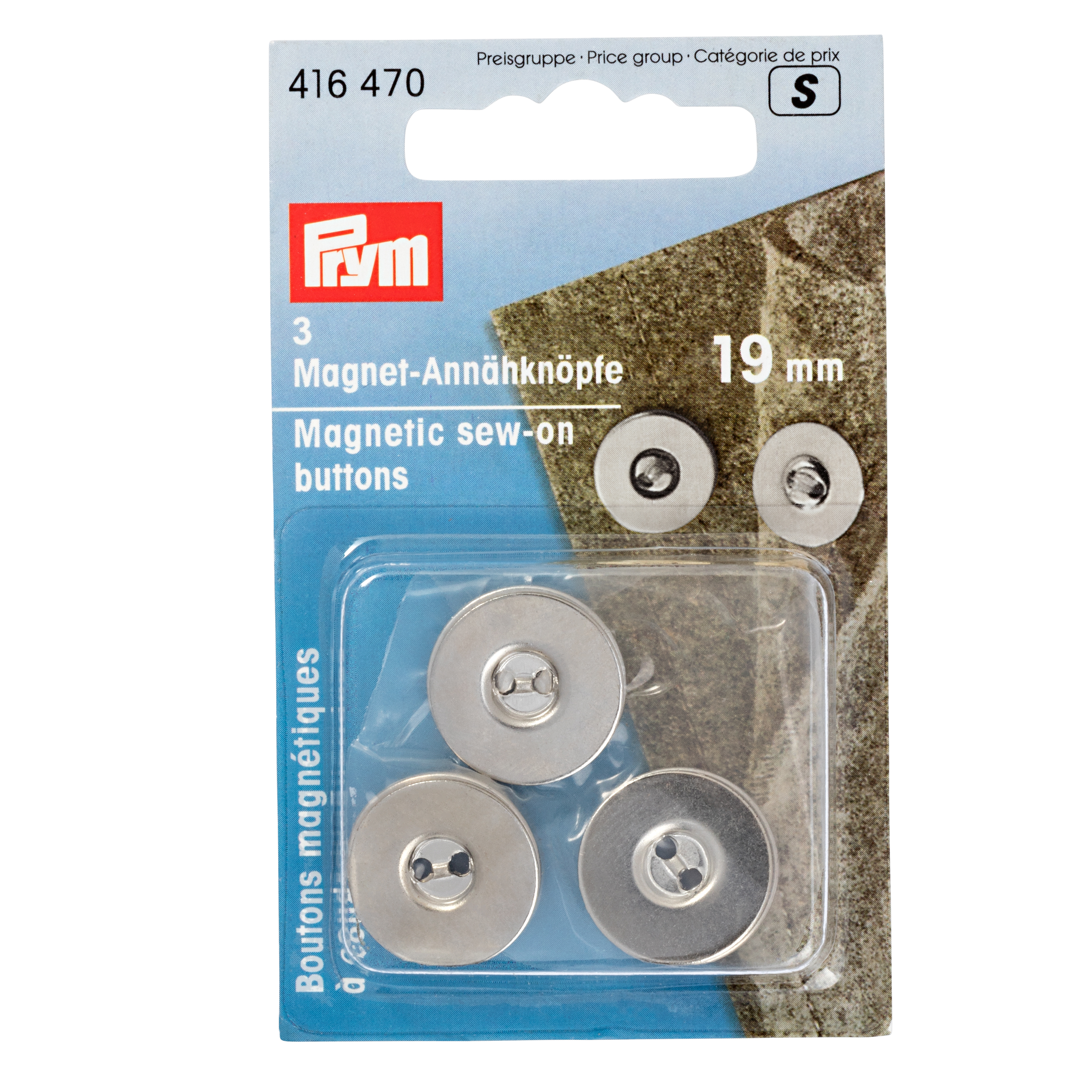 Magnetic sew-on buttons 19 mm silver col, 3 St