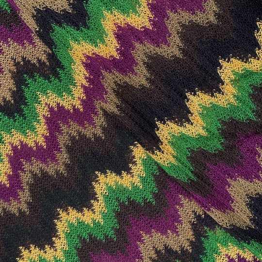 Strickstoff Zackenmuster cyclam/grün/ockerschwarz, AC