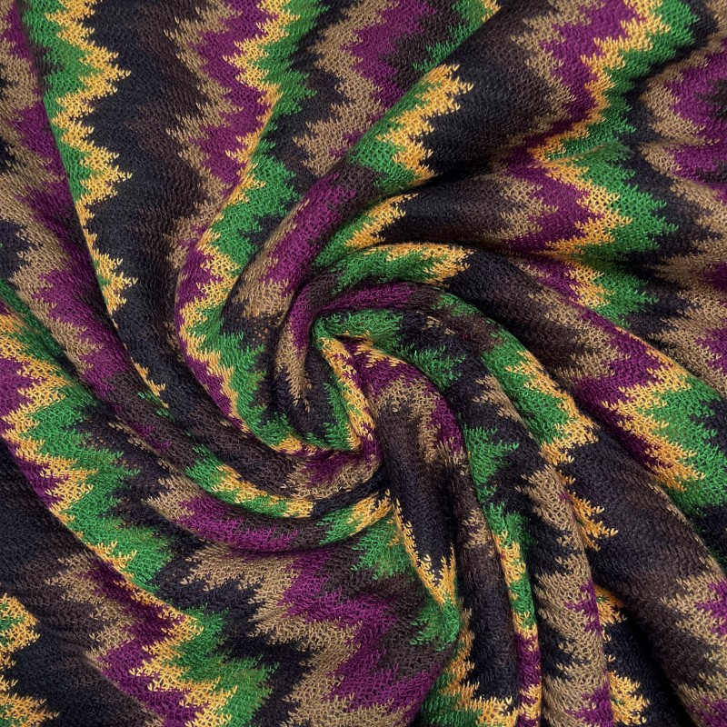 Strickstoff Zackenmuster cyclam/grün/ockerschwarz, AC