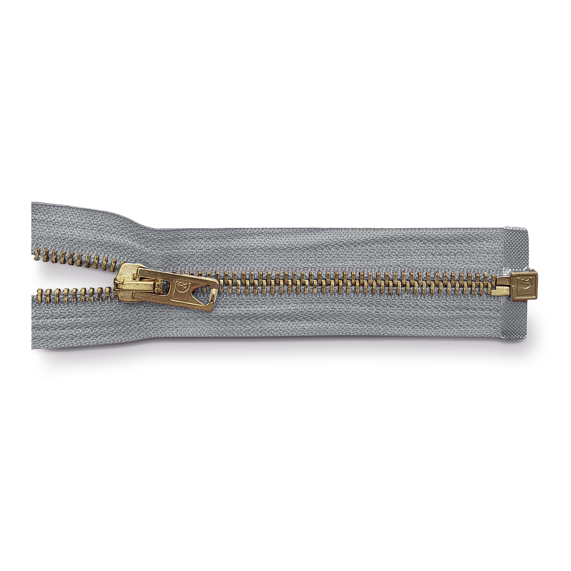 zipper 80cm,divisible, metal, brass, wide, grey
