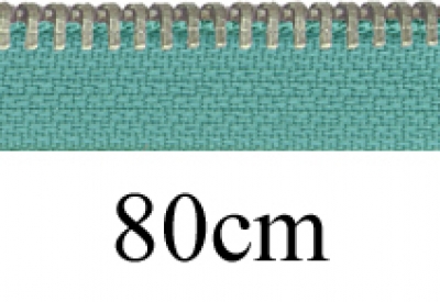 Reißverschluss 80cm, teilbar, Metall silberf. breit, hell-graupetrol, hochwertiger Marken-Reißverschluss von Rubi/Barcelona