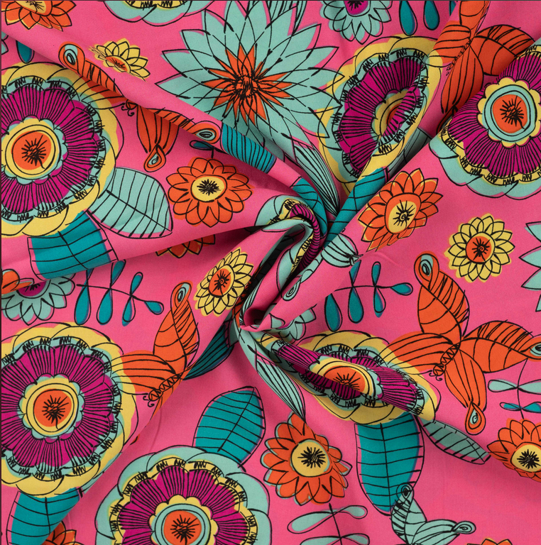 Viskose fließend fuchsia/bunt, 100% Viskose, 140cm, 115g/qm