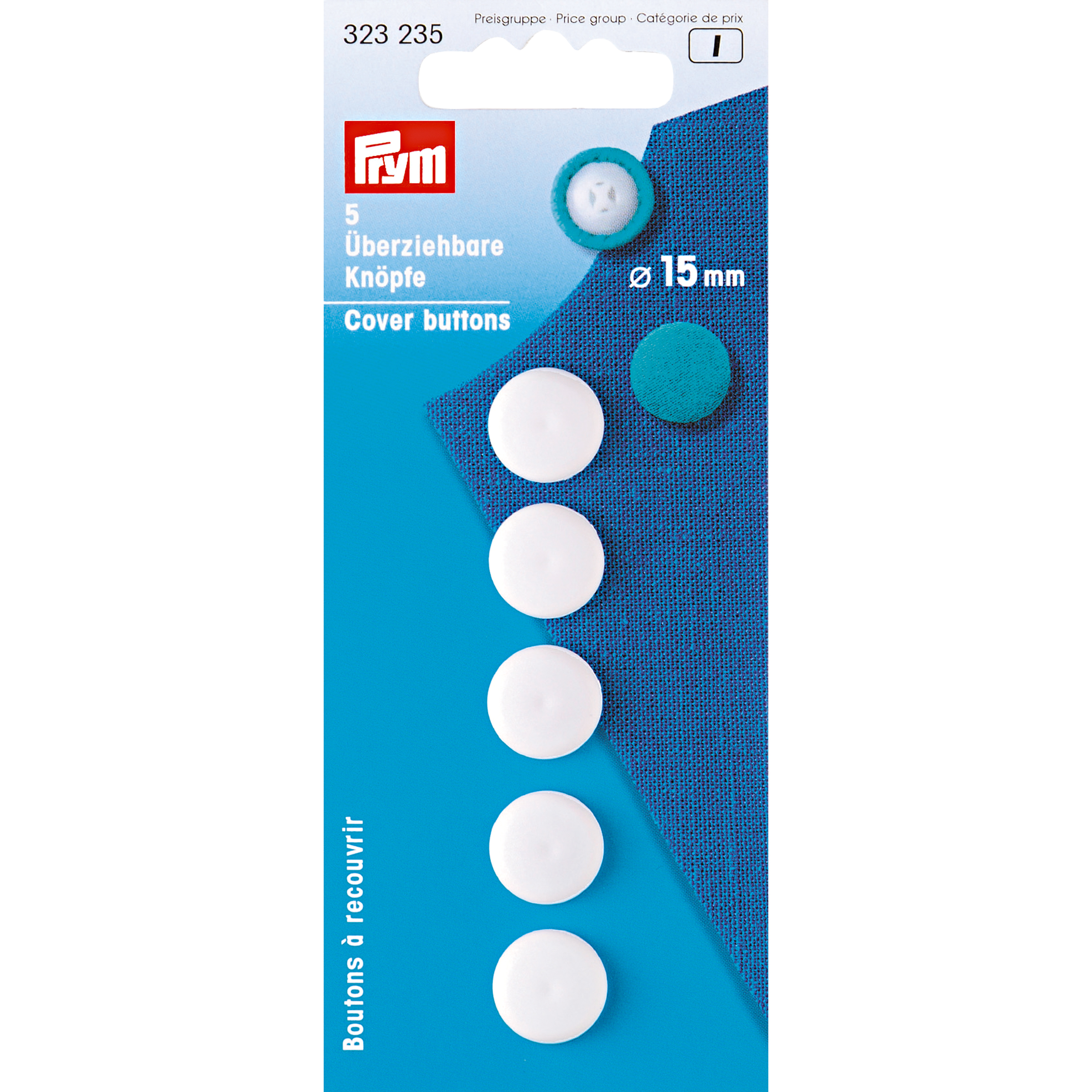 Überziehbare Knöpfe KST 15 mm weiß, 5 St