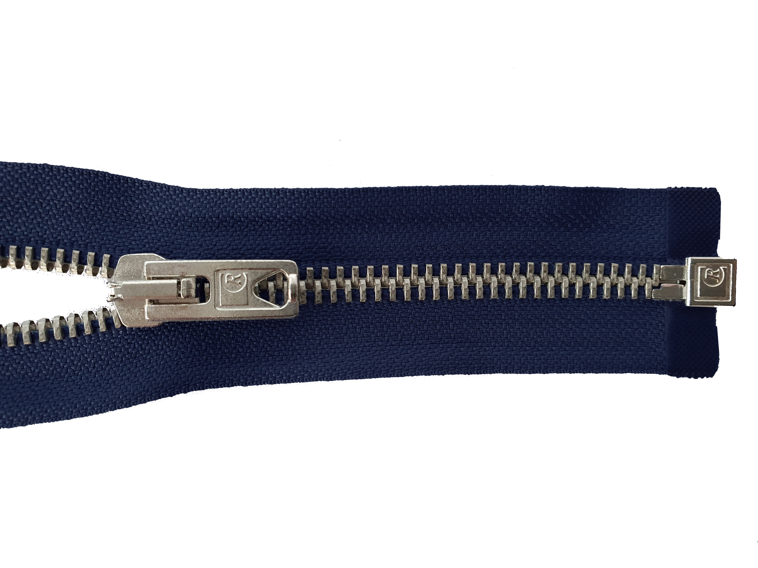 Reißverschluss 70cm, teilbar, Metall silberf. breit, dunkelblau, hochwertiger Marken-Reißverschluss von Rubi/Barcelona