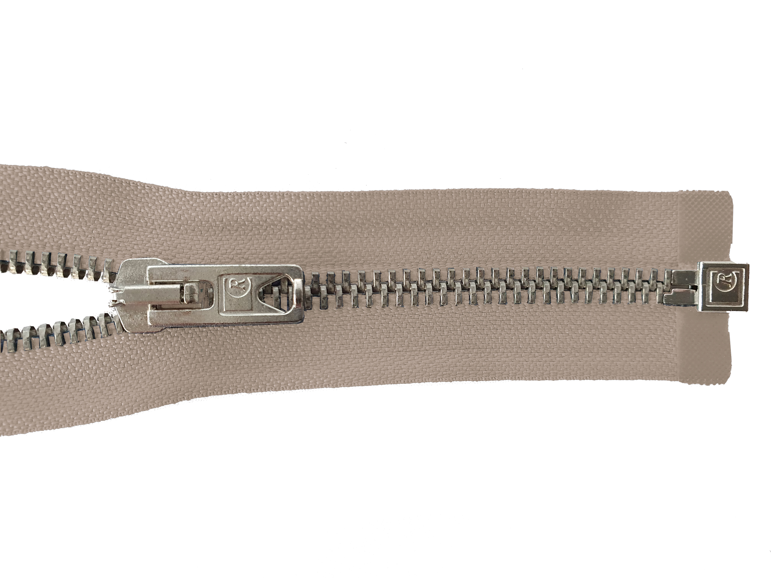 Reißverschluss 80cm, teilbar, Metall silberf. breit, sand, hochwertiger Marken-Reißverschluss von Rubi/Barcelona