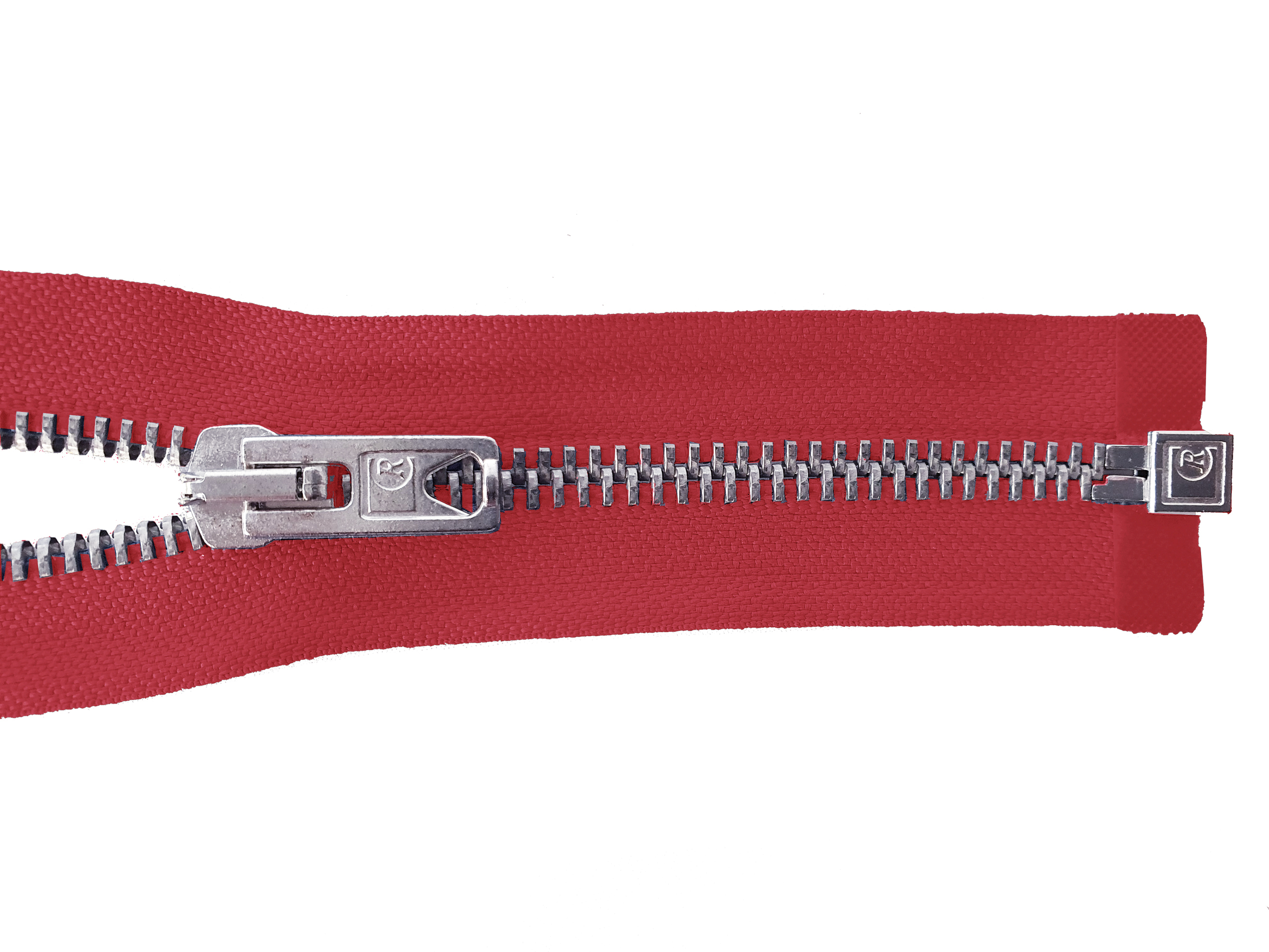 zipper 80cm,divisible, metal, silver, wide, signal red