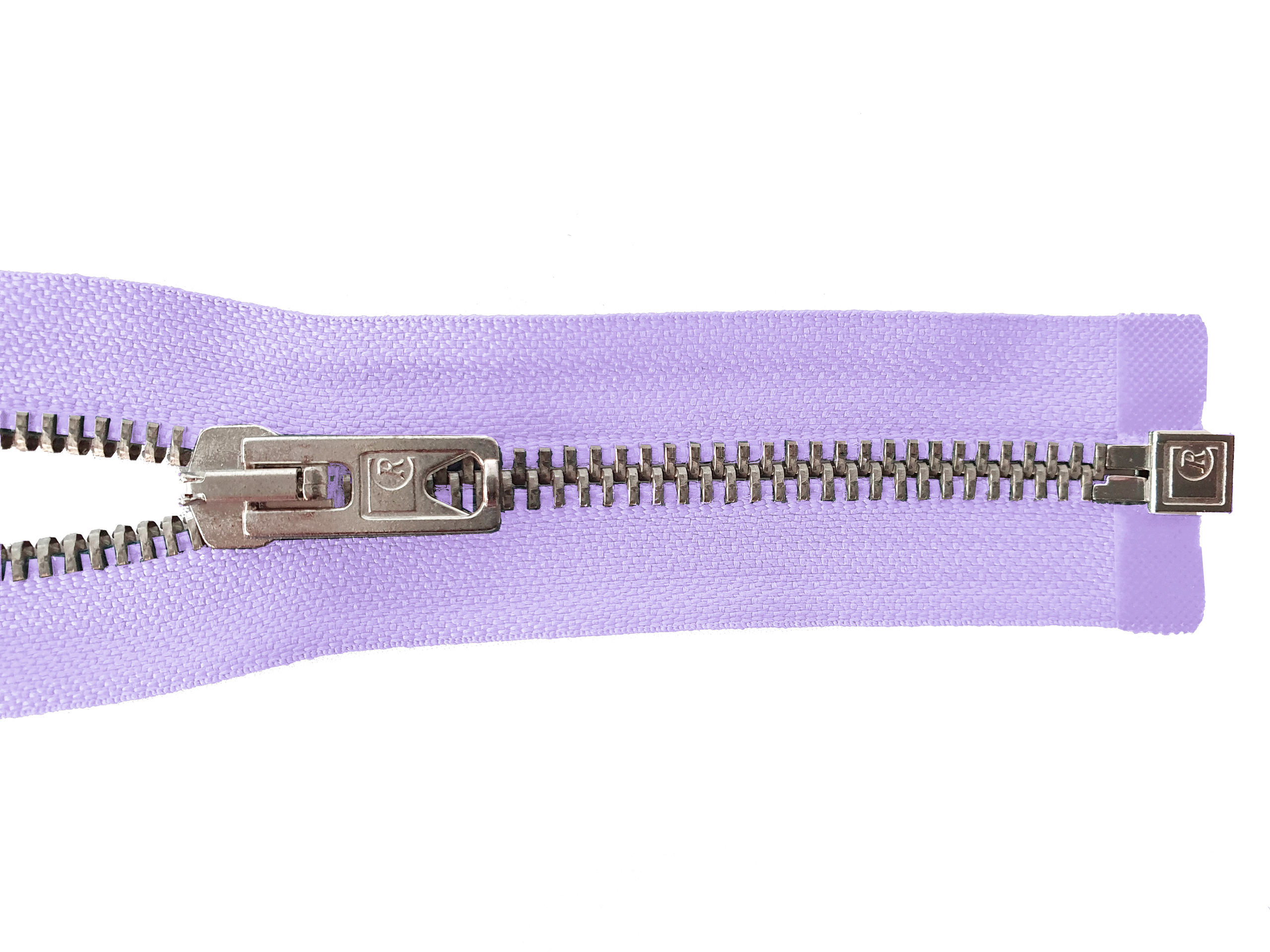 zipper 80cm,divisible, metal, silver, wide, pale lilac