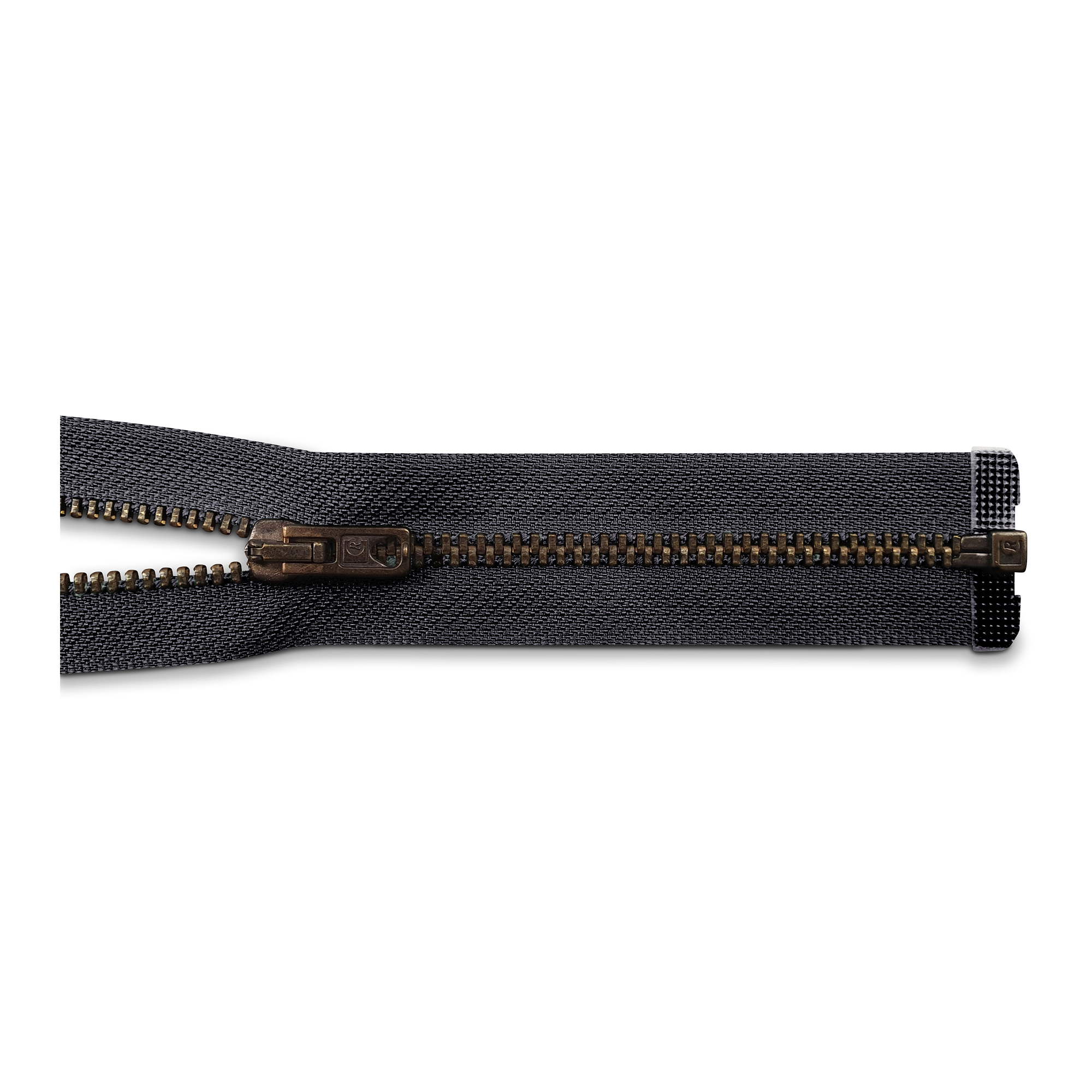 Reißverschluss 70cm, teilbar, Metall brüniert schmal, schwarz, hochwertiger Marken-Reißverschluss von Rubi/Barcelona