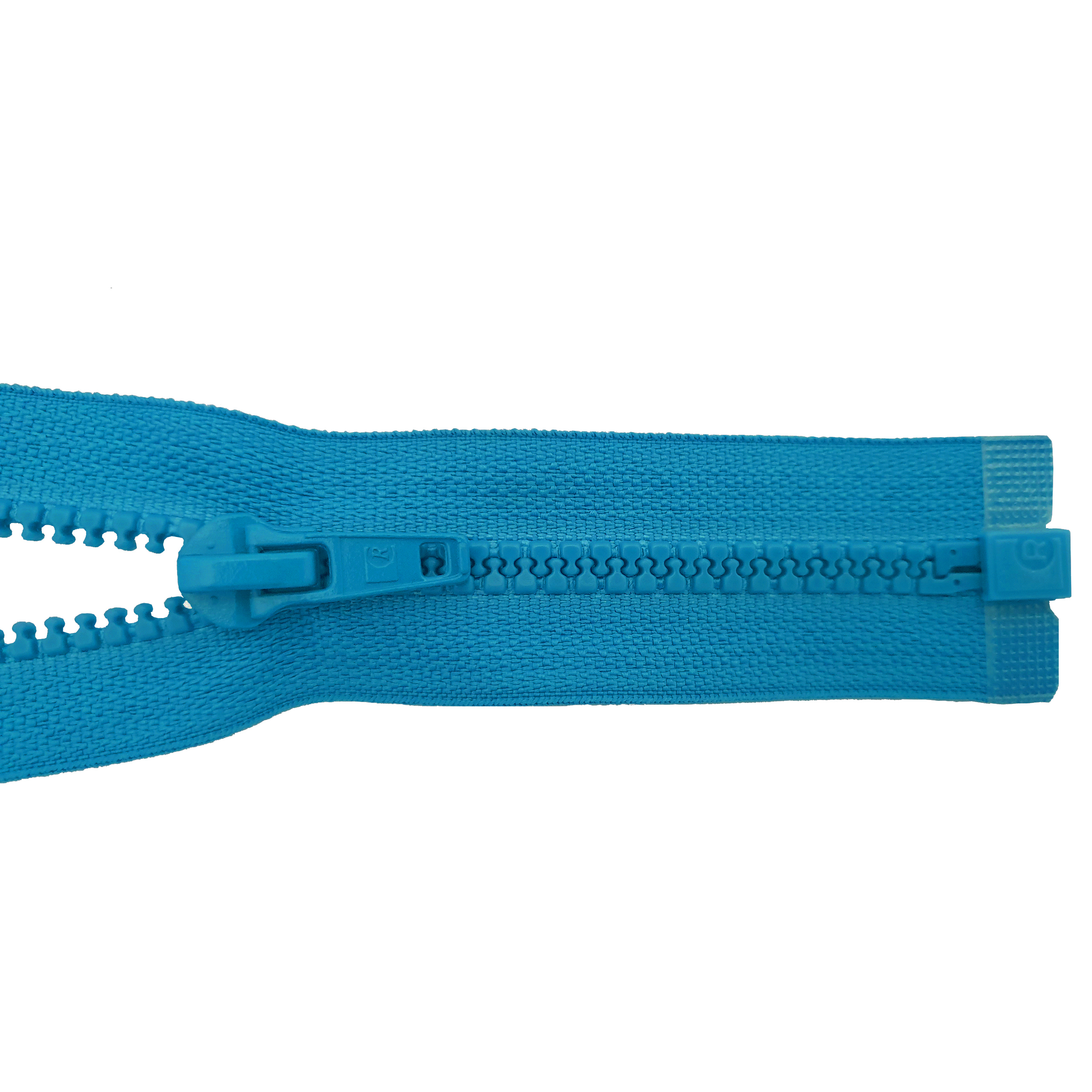 zipper 80cm,divisible, molded plastic, wide, turquoise