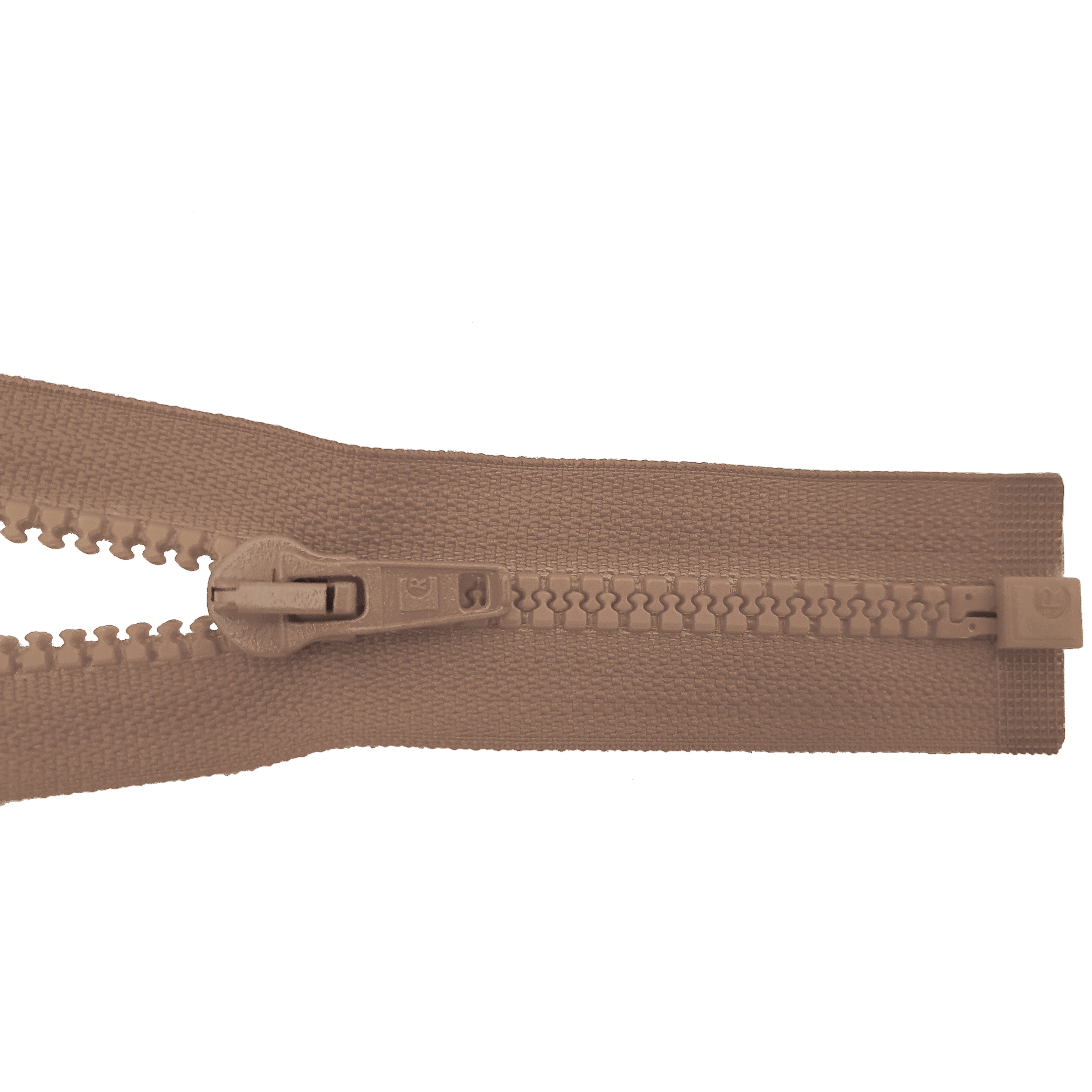 zipper 80cm,divisible, molded plastic, wide, light brown
