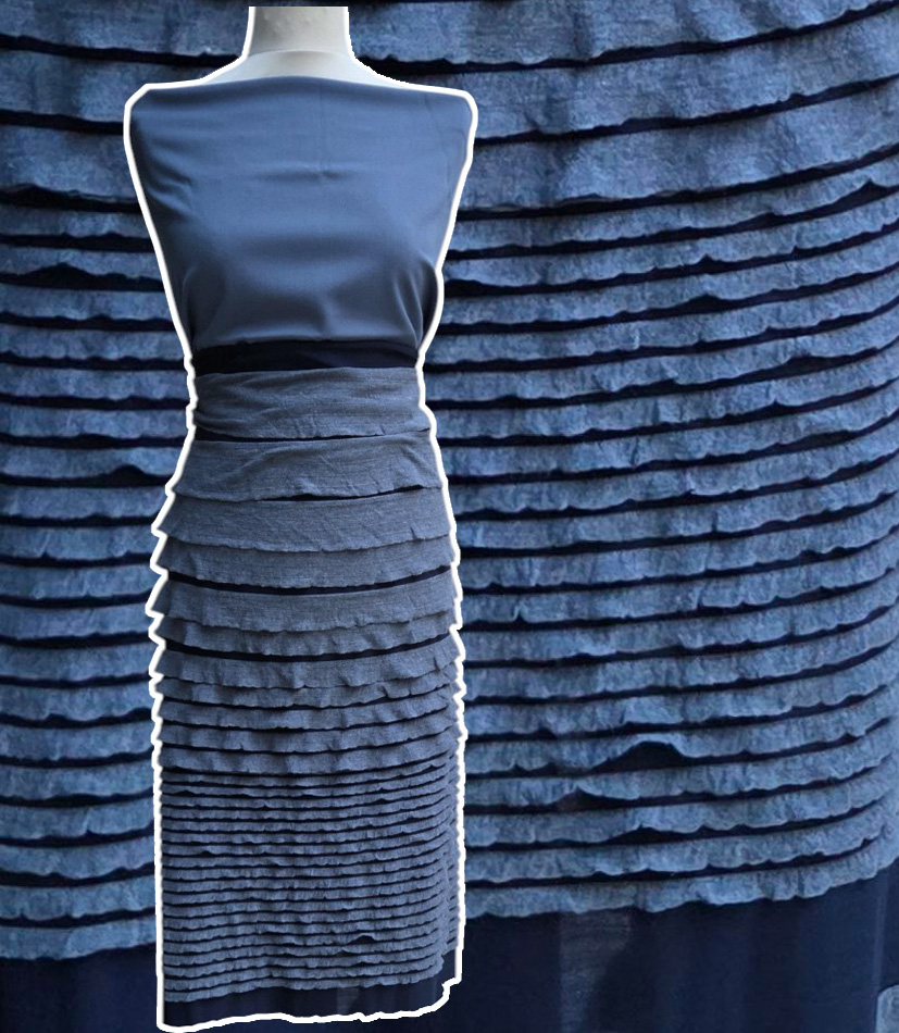 Strickstoff Rüschen, jeansblau/d.blau, PE/Vi/Lycra, Panel 72 cm
