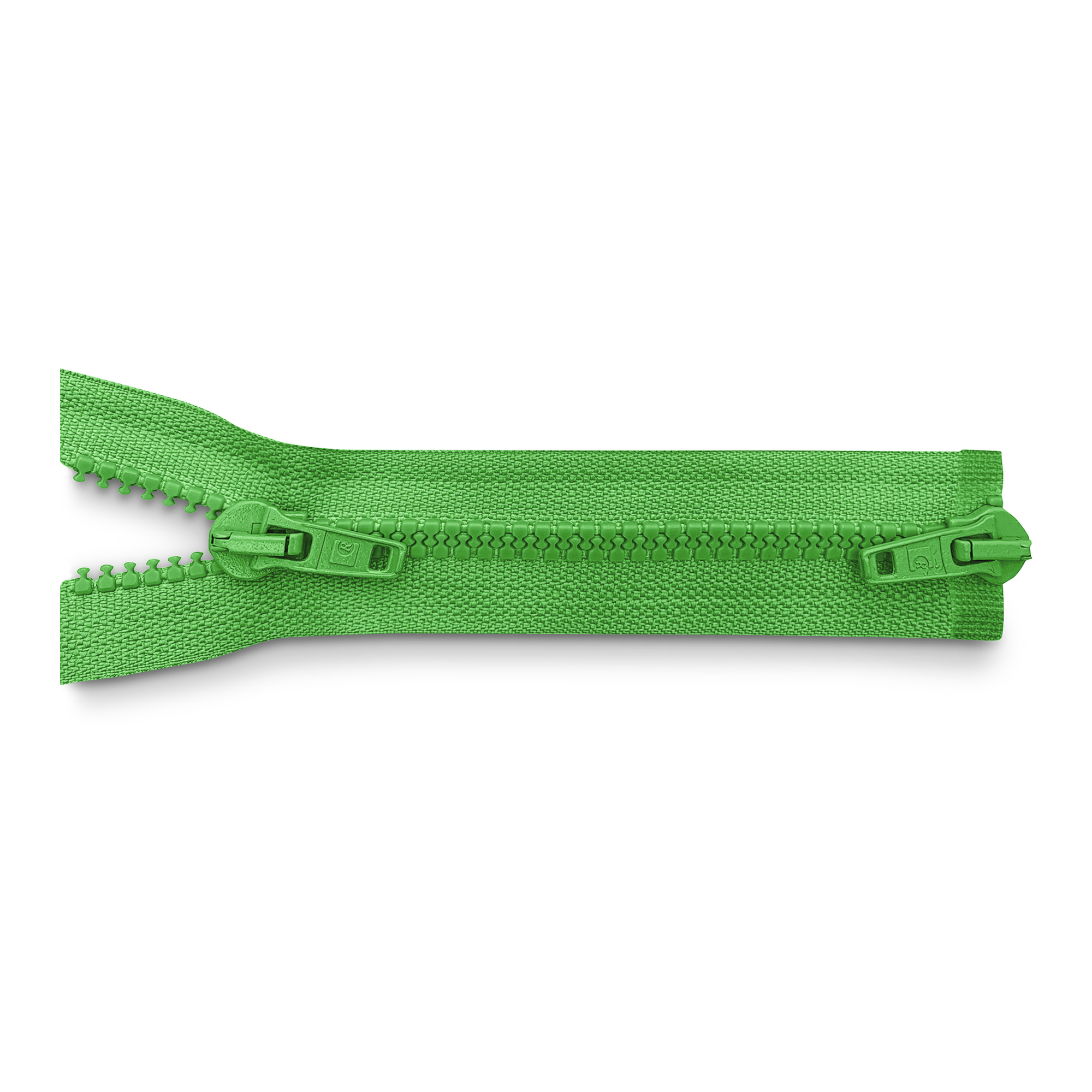 zipper 100cm, div, 2way, molded plastic, wide, may green