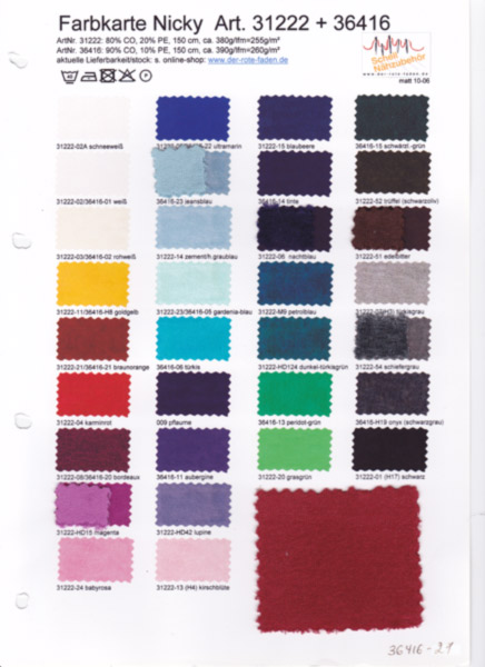 Nicky, printed color chart with 1 original sample