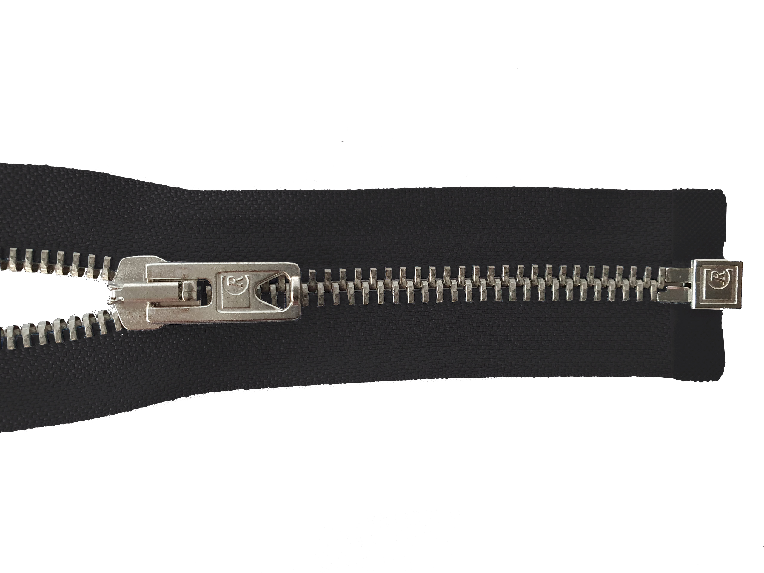 Reißverschluss 65cm, teilbar, Metall silberf. breit, schwarz, hochwertiger Marken-Reißverschluss von Rubi/Barcelona