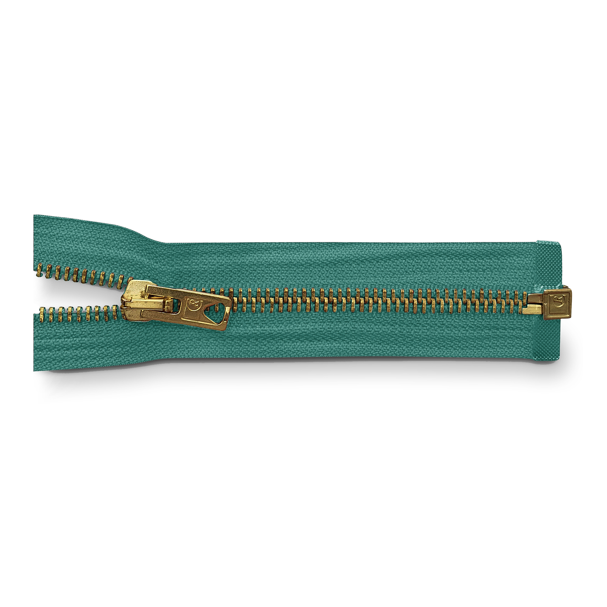 Reißverschluss, teilbar, Metall goldf. breit, blau-grün, hochwertiger Marken-Reißverschluss von Rubi/Barcelona