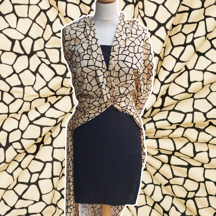 Popeline beige, Giraffen-Print, creme / schwarz