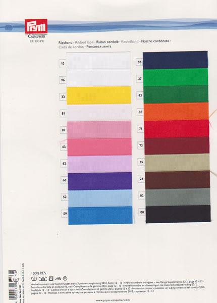 Ribbed tape, colour chart