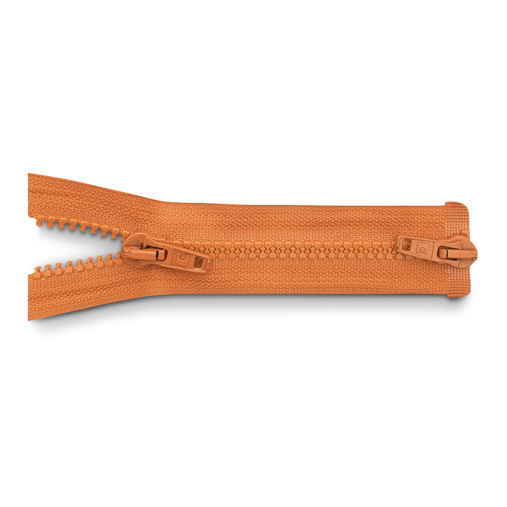zipper100cm, div, 2way, molded plastic,wide,brownisch-orange