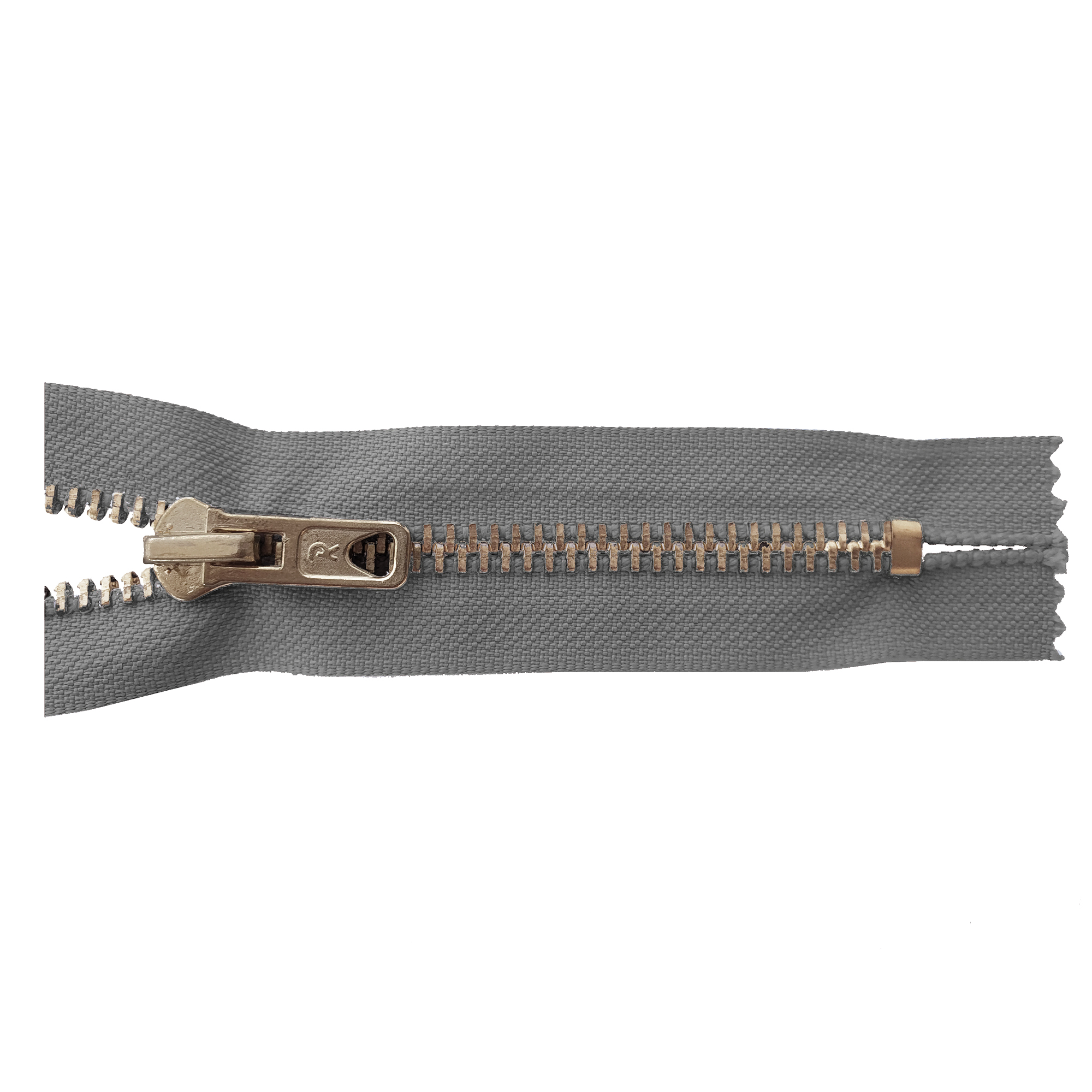 Reißverschluss 18cm, nicht teilbar, Metall brüniert breit, hellgrau, hochwertiger Marken-Reißverschluss von Rubi/Barcelona