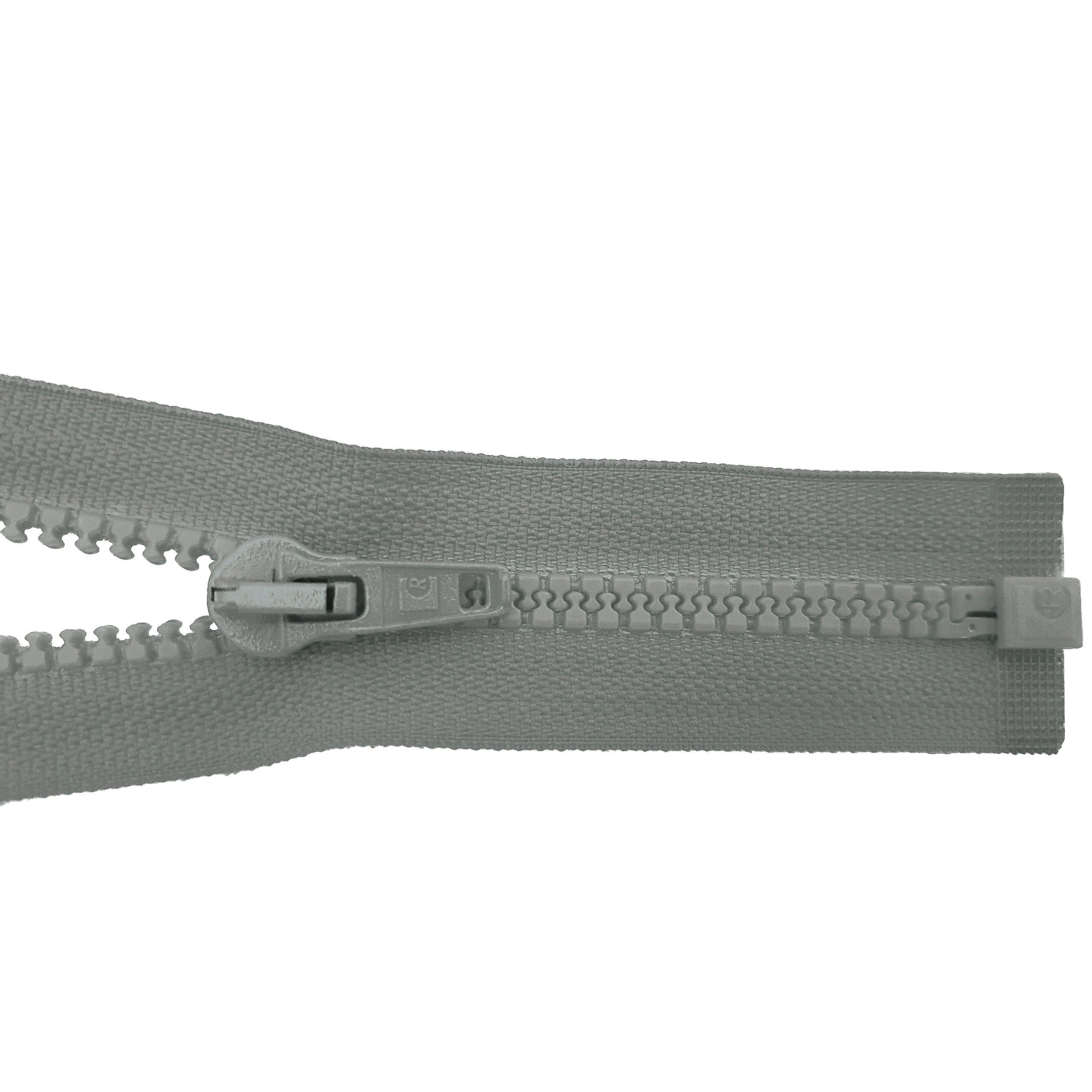 zipper 80cm,divisible, molded plastic, wide, grey