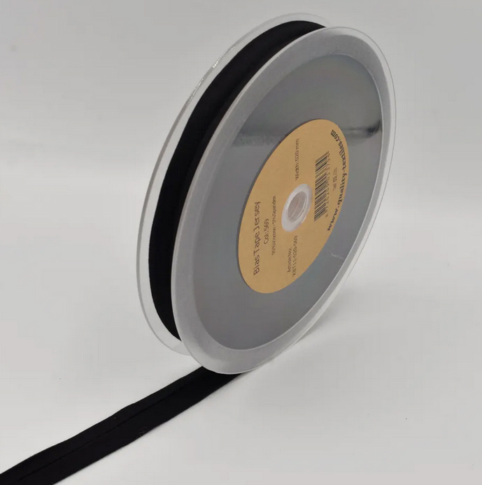 Elastic-Einfassband Jersey schwarz 40/20mm Vi/SP, beidseitig je 1cm eingeschlagen