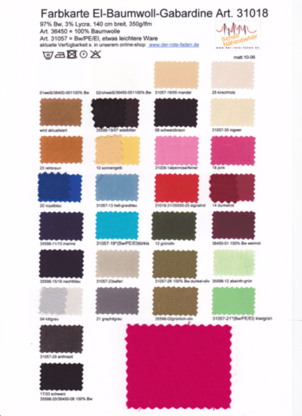 Gabardine denim printed color chart with 1 original sample