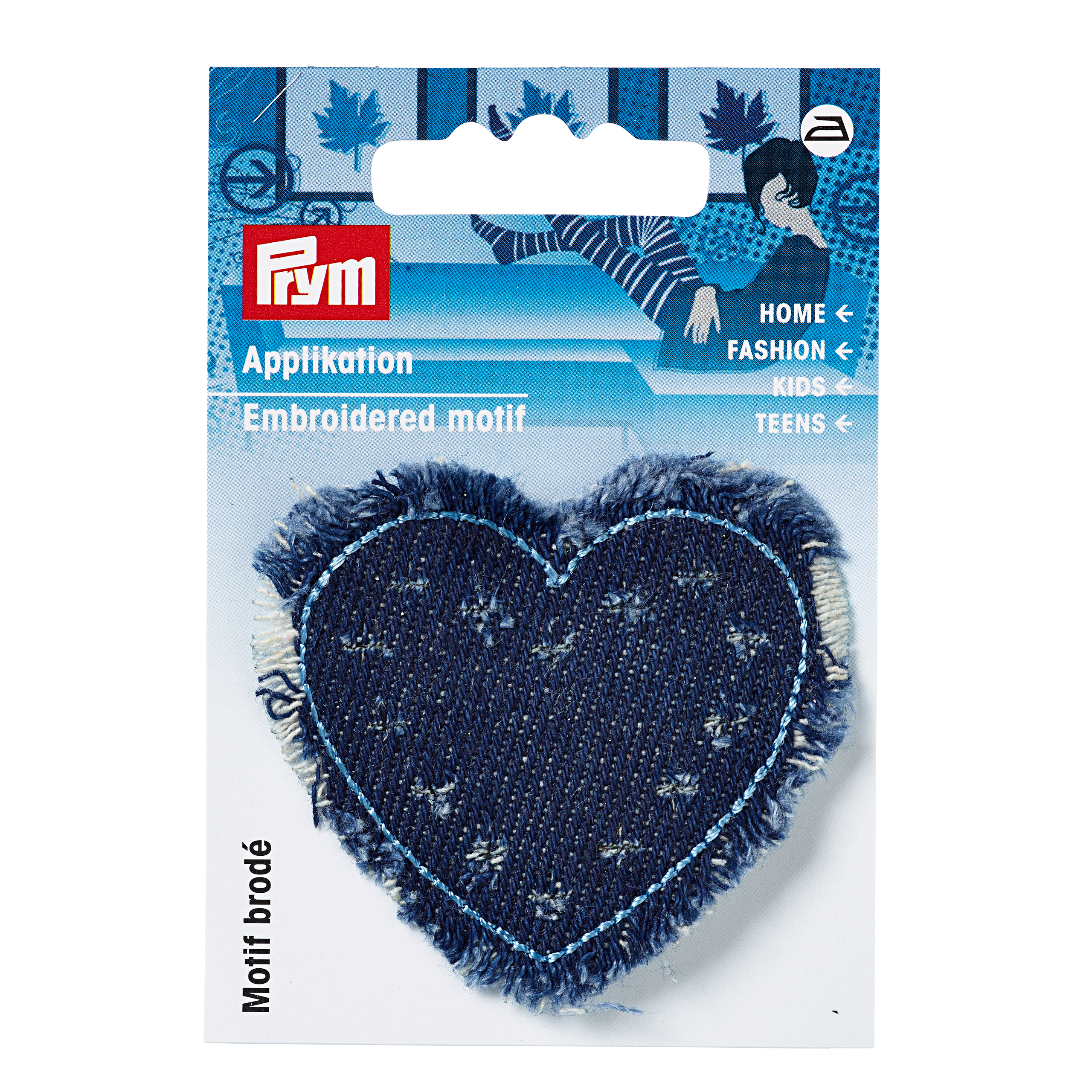 Appl. Jeans heart with flowers and fringe, 1 St